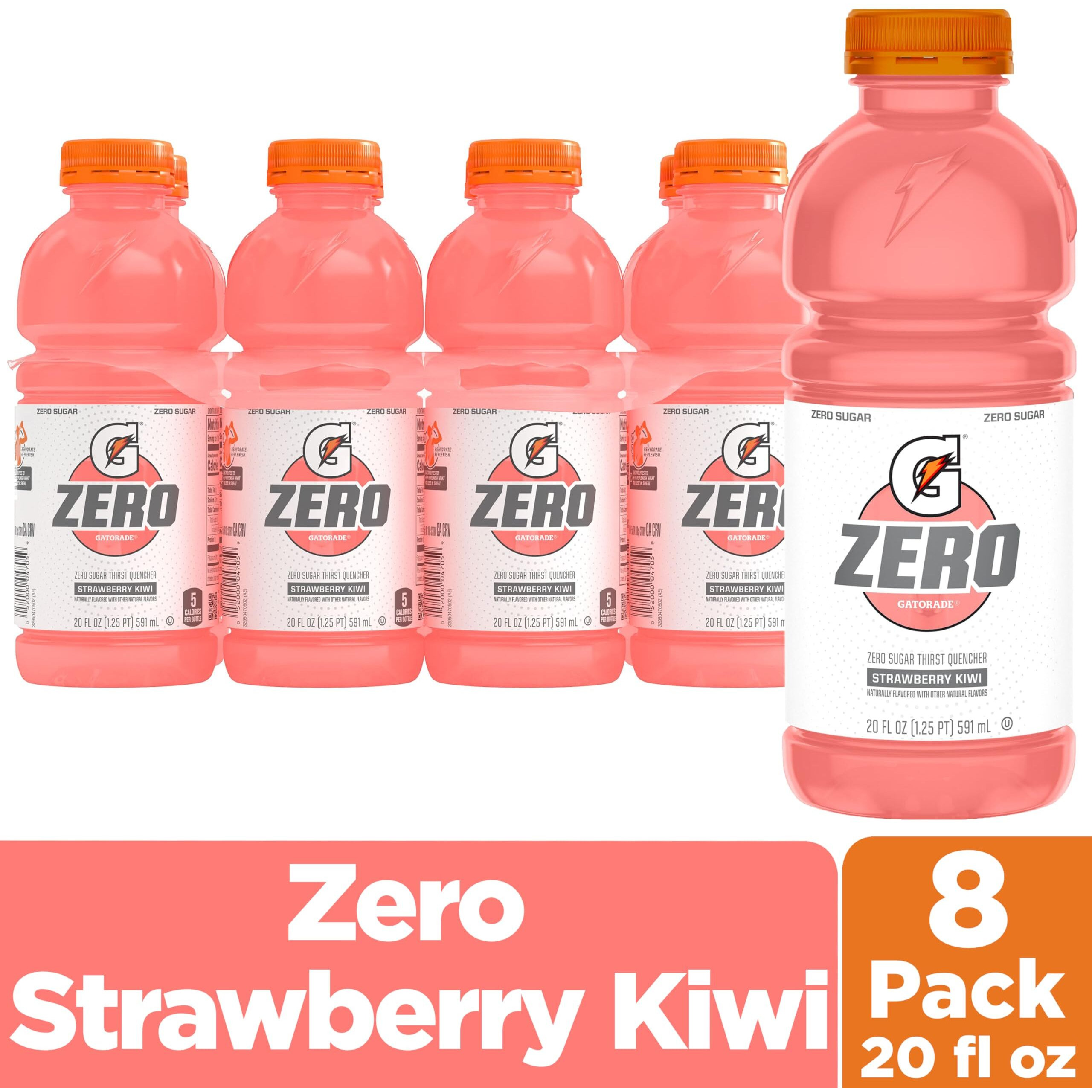 Gatorade G Zero Sugar Sports Drink Thirst Quencher Strawberry Kiwi, 20 Fl Oz Bottles, 8 Ct