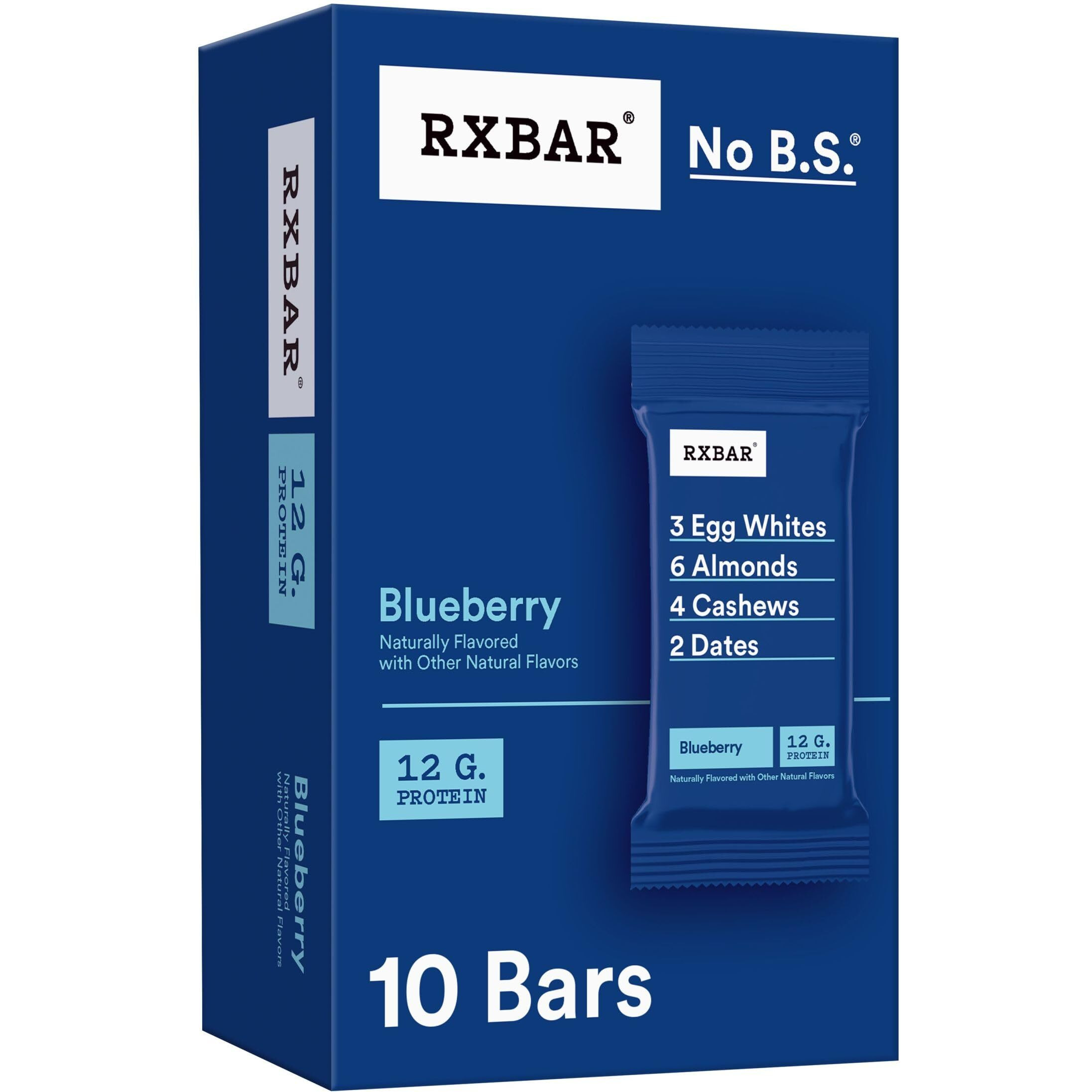 Rxbar Protein Bars, Protein Snack, Snack Bars, Blueberry, 18.3Oz Box (10 Bars)