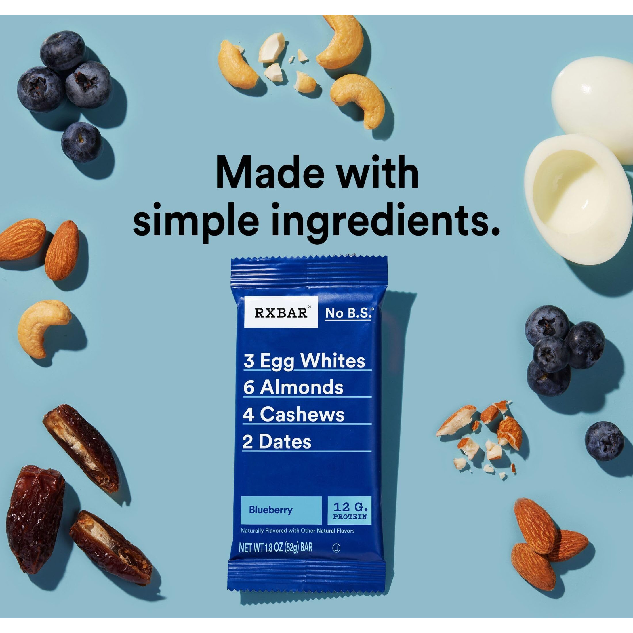 Rxbar Protein Bars, Protein Snack, Snack Bars, Blueberry, 18.3Oz Box (10 Bars)