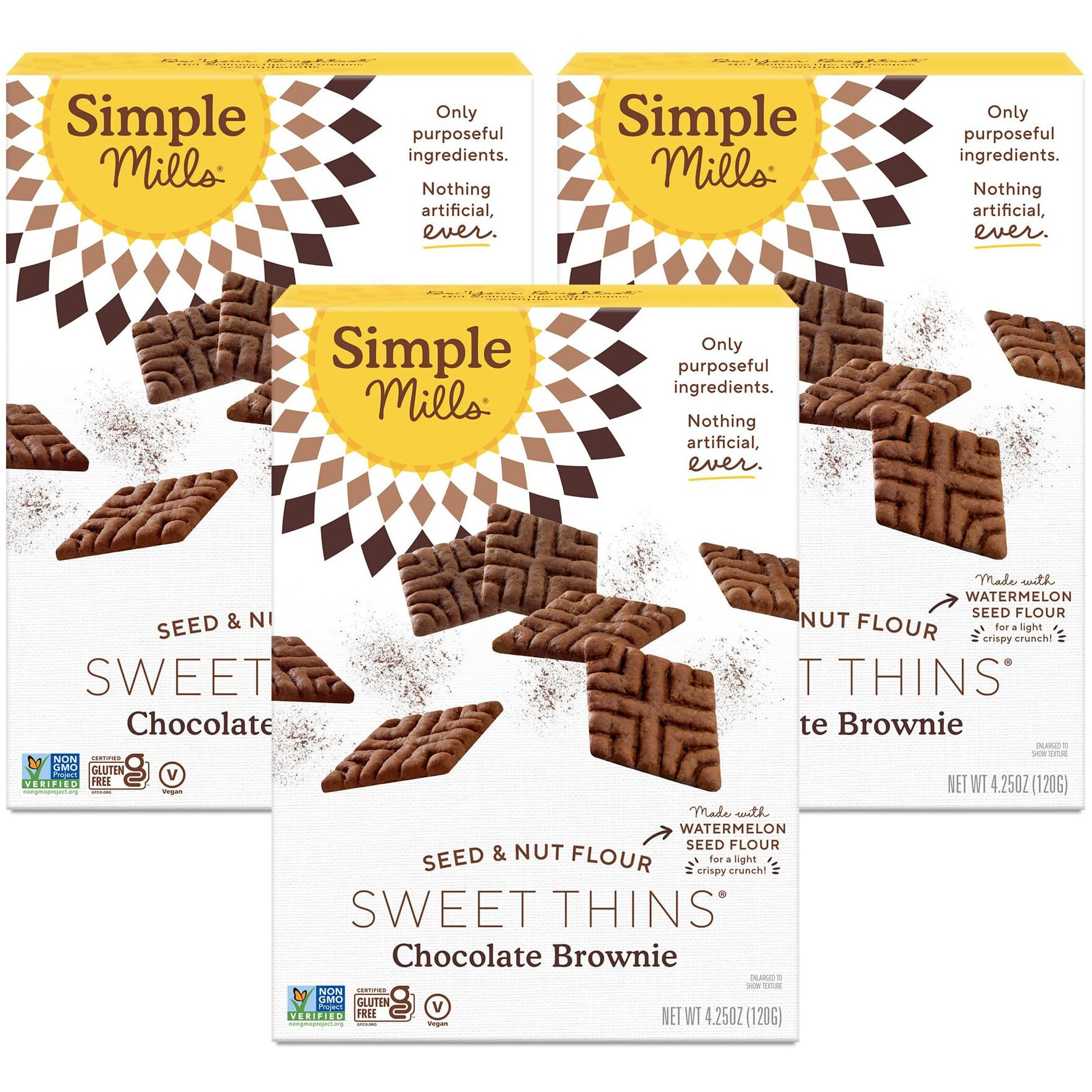 Simple Mills Sweet Thins Cookies, Seed And Nut Flour, Chocolate Brownie - Gluten Free, Paleo Friendly, Healthy Snacks, 4.25 Ounce (Pack Of 3)