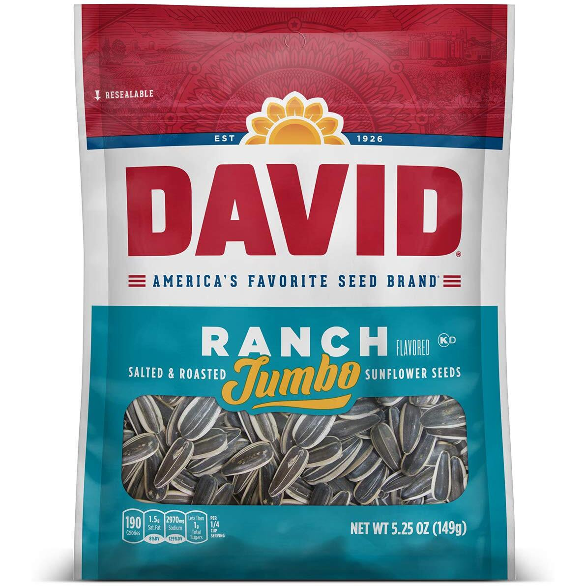 David Roasted And Salted Ranch Jumbo Sunflower Seeds, 5.25 Oz, 12 Pack