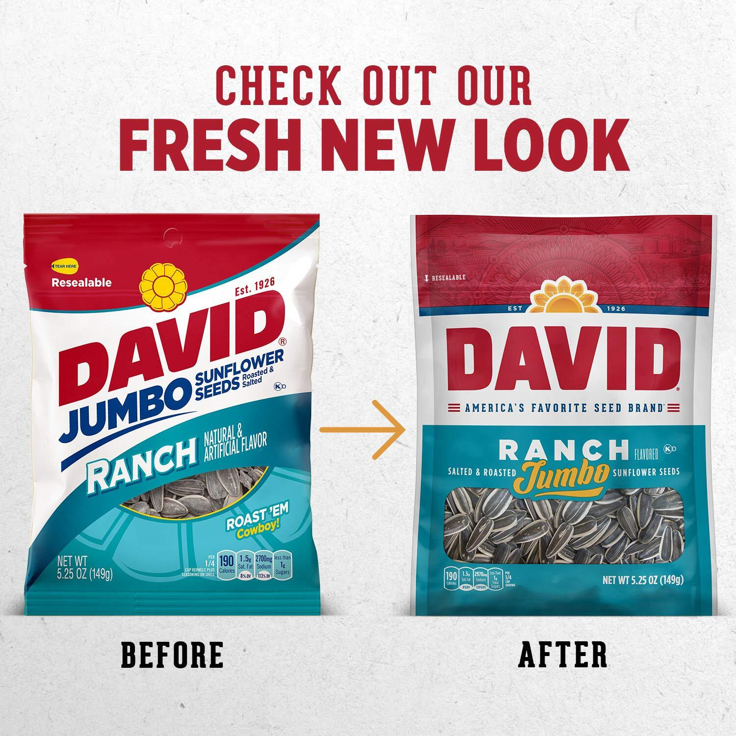 David Roasted And Salted Ranch Jumbo Sunflower Seeds, 5.25 Oz, 12 Pack