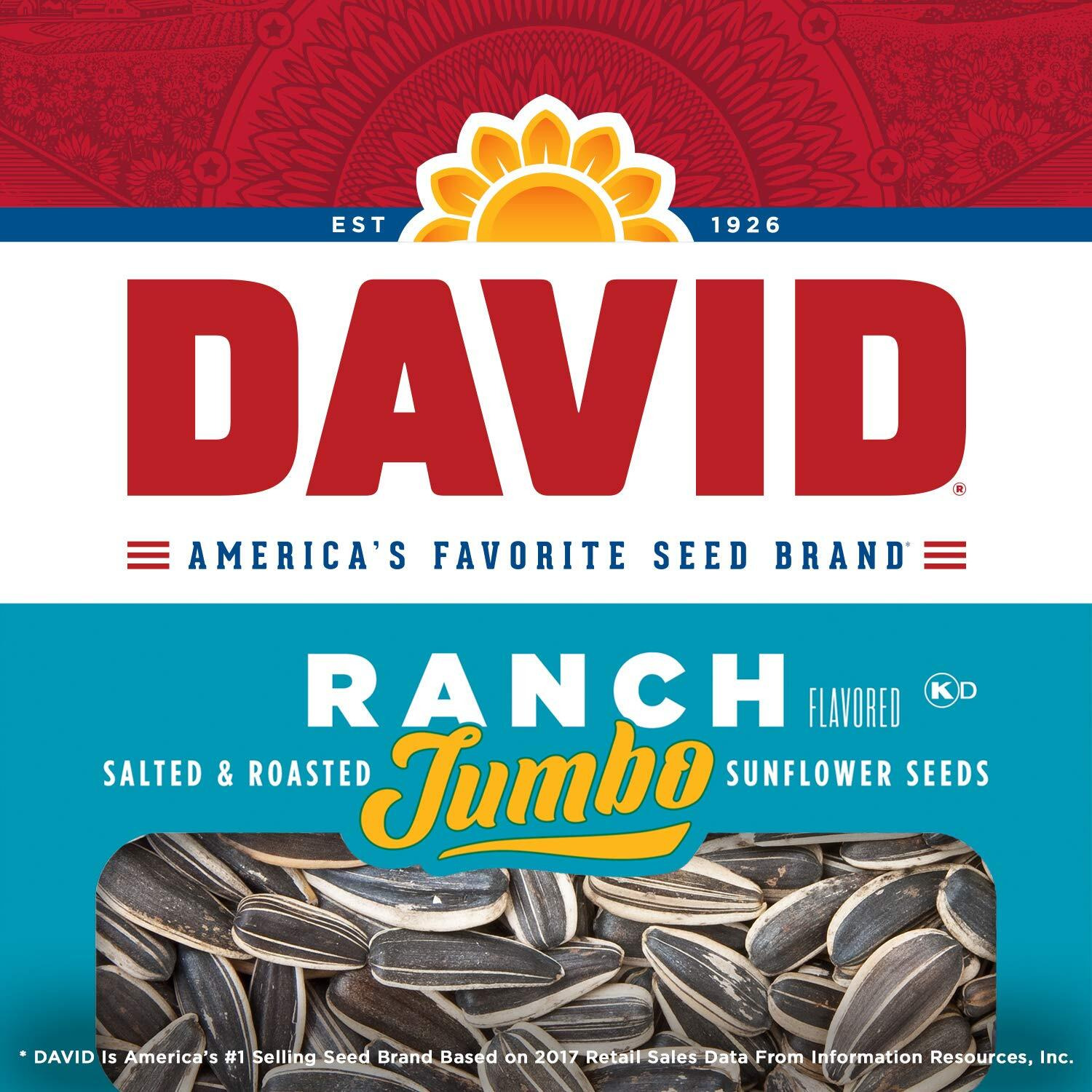 David Roasted And Salted Ranch Jumbo Sunflower Seeds, 5.25 Oz, 12 Pack