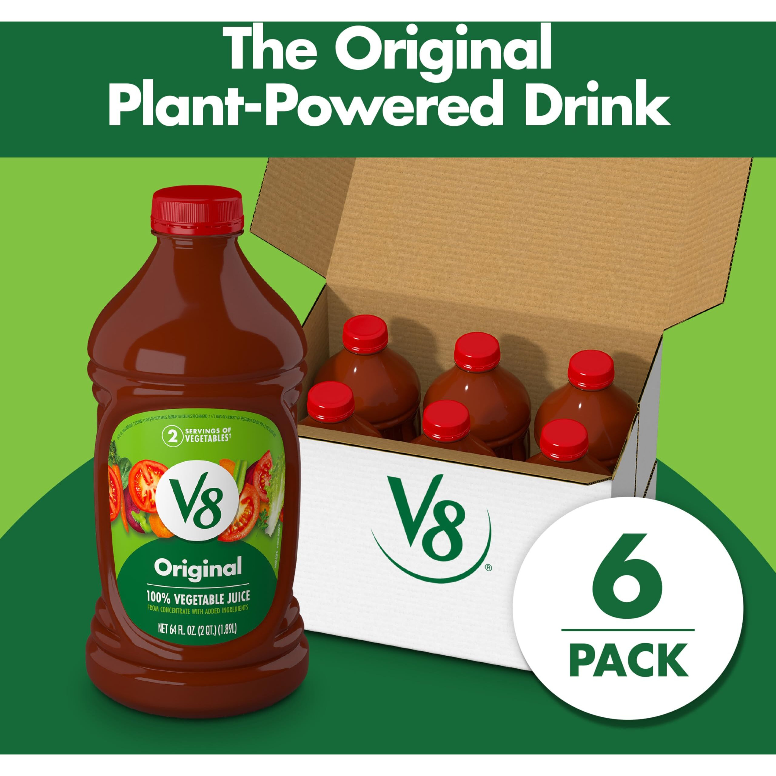 V8 Original 100% Vegetable Juice, 64 Fl Oz Bottle (6 Pack)