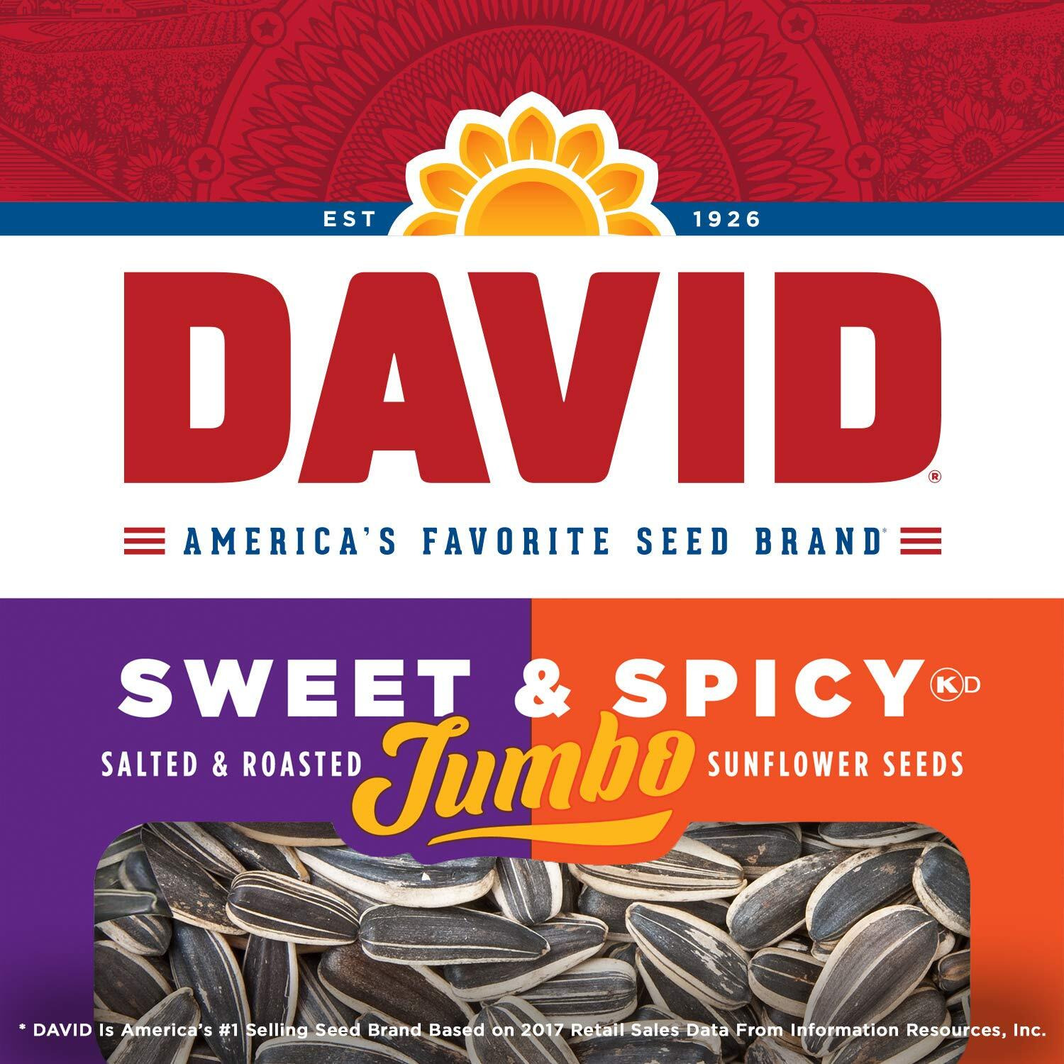 David Seeds Sweet And Spicy Salted And Roasted Jumbo Sunflower Seeds, Keto Friendly Snack, 5.25 Oz Bags, 12 Pack