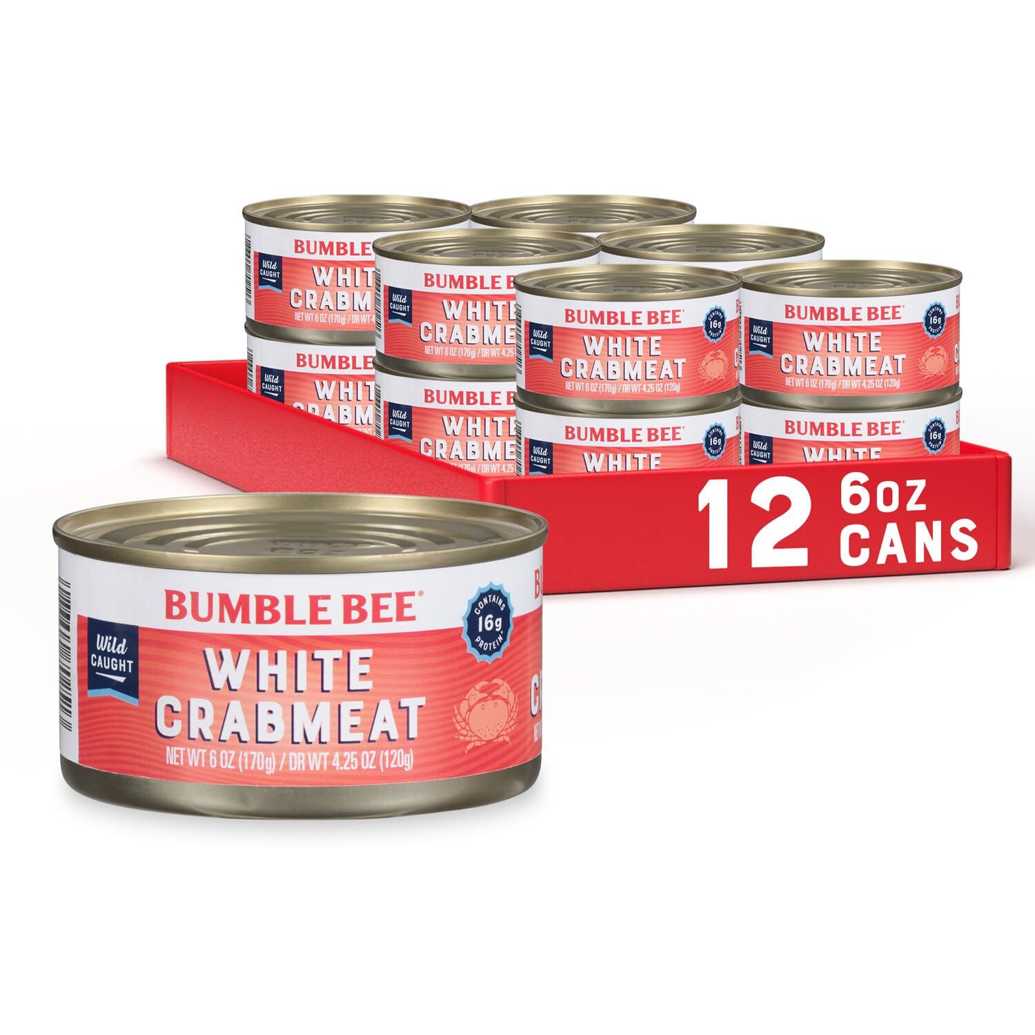 Bumble Bee White Flake Crab Meat In Water, 6 Oz Can (Pack Of 12) - 16G Protein & 1G Carb Per Serving - Wild Caught, Flaky, Drain Before Use
