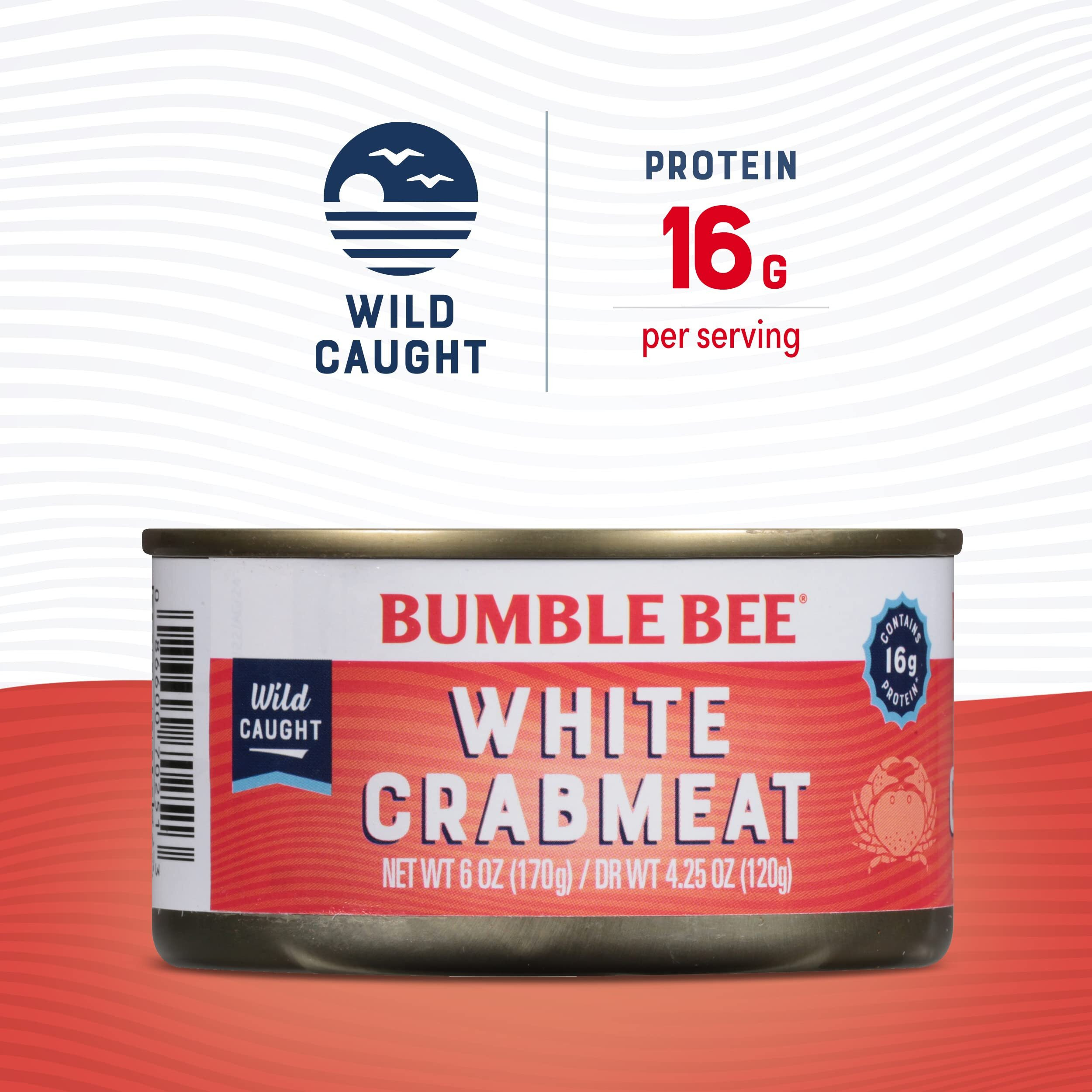 Bumble Bee White Flake Crab Meat In Water, 6 Oz Can (Pack Of 12) - 16G Protein & 1G Carb Per Serving - Wild Caught, Flaky, Drain Before Use