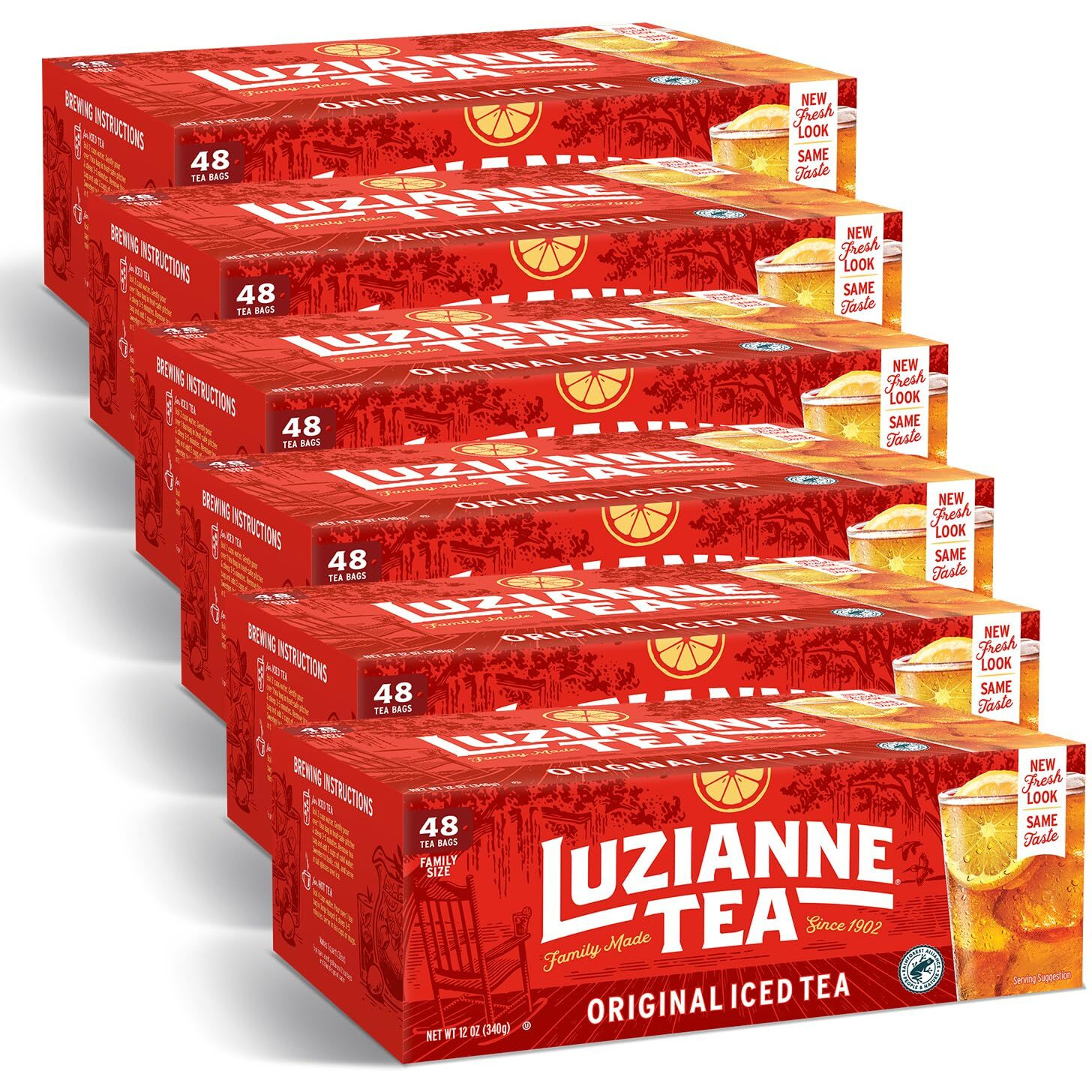 Luzianne Unsweetened Iced Tea Bags, Family Size, 48Ct Box (Pack Of 6)