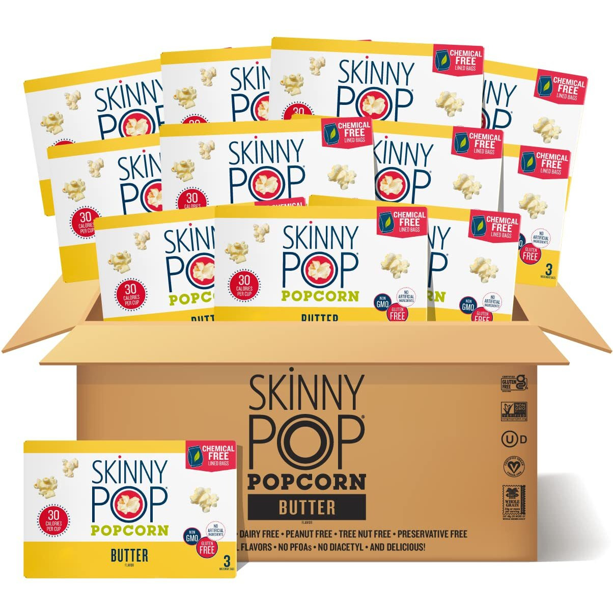 Skinnypop Butter Microwave Popcorn Bags, Healthy Snacks Microwavable Bags, 2.8 Oz, 12 Boxes (3 Bags Per Box), 36 Bags Total, Skinny Pop, Healthy Popcorn, Gluten Free, 2.8 Ounce (Pack Of 36)