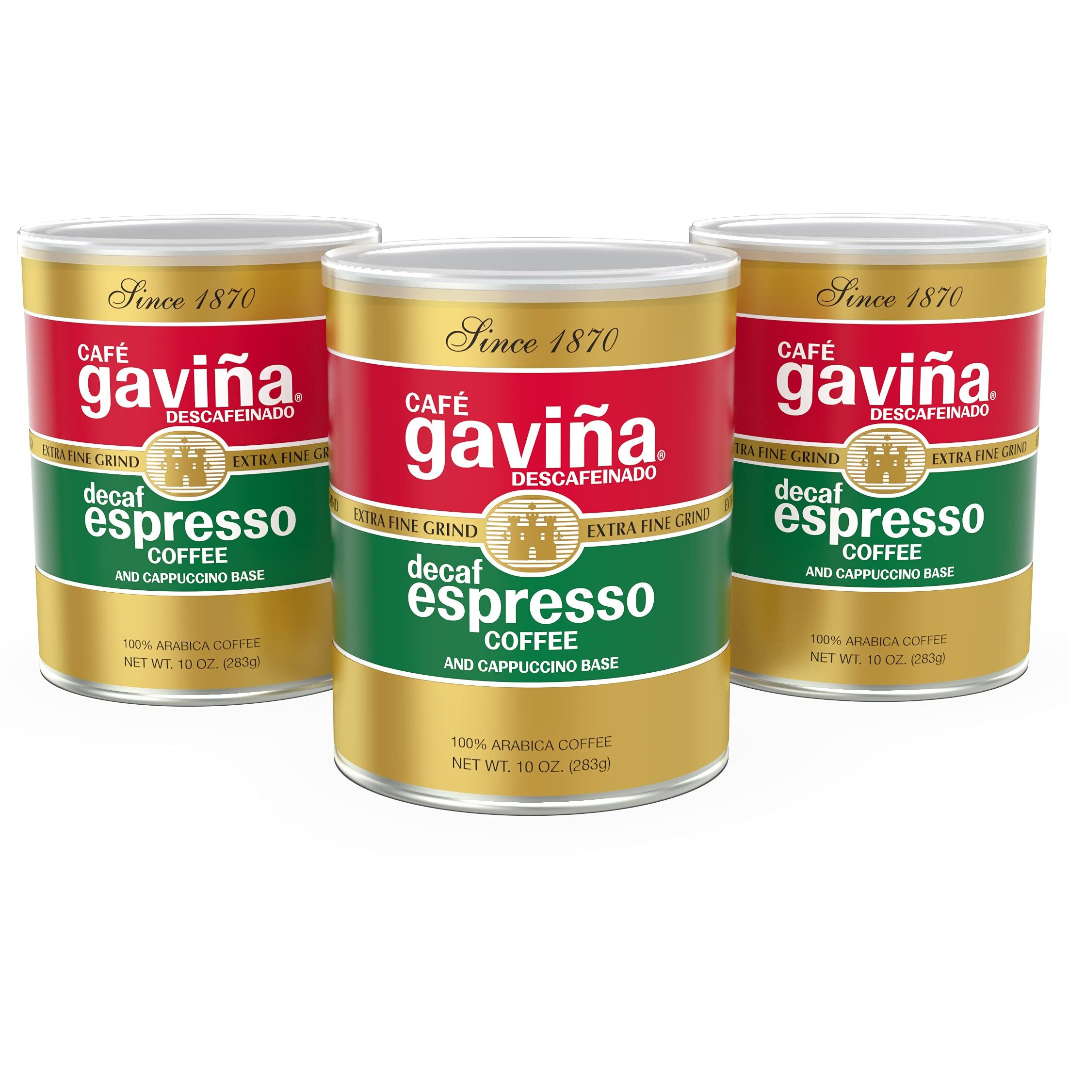 Caf   Gavia Decaf Espresso Roast Extra Fine Ground Coffee, 100% Arabica, (3 X 10 Oz Cans)