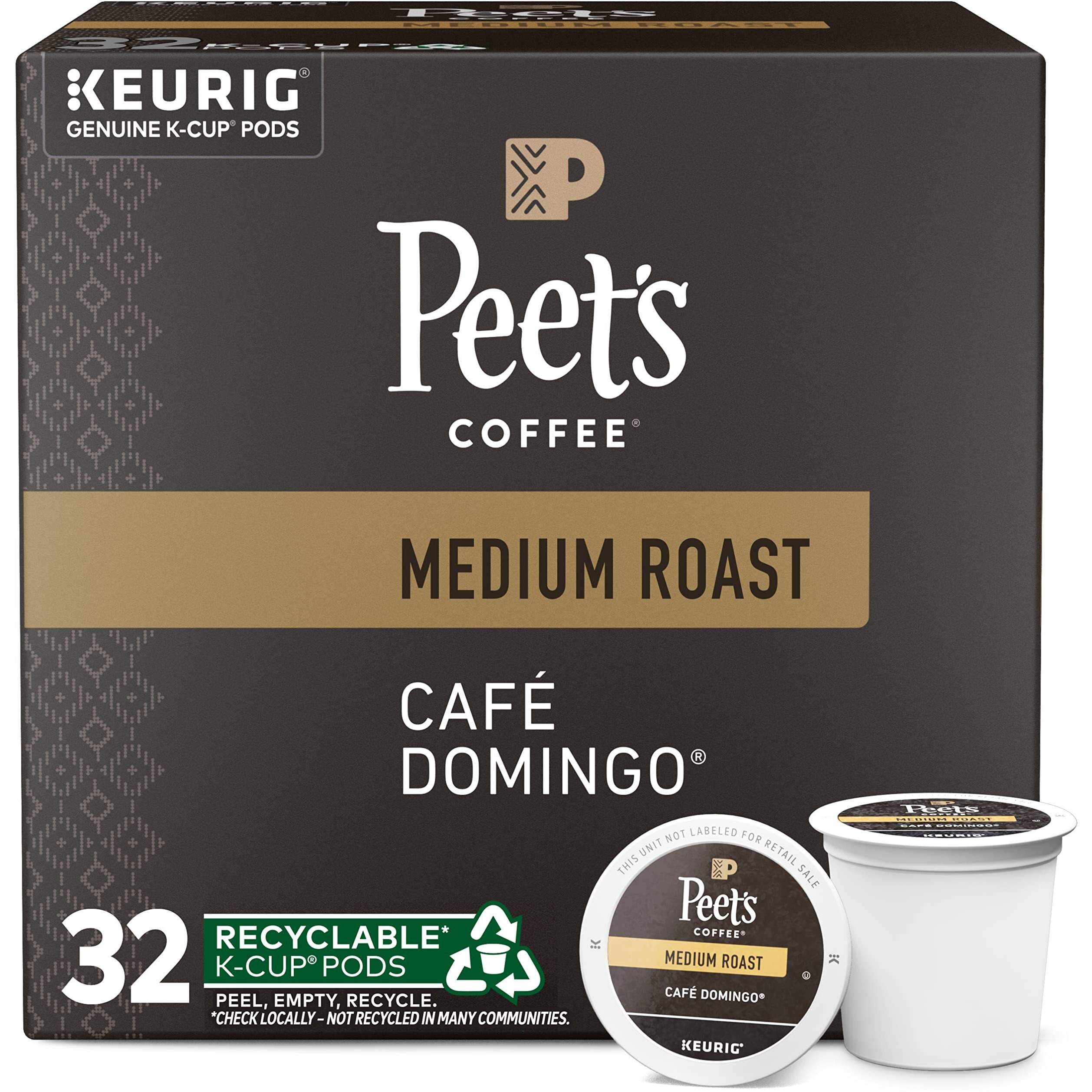 Peet's Coffee, Medium Roast K-Cup Pods For Keurig Brewers - Cafe Domingo 32 Count (1 Box Of 32 K-Cup Pods)
