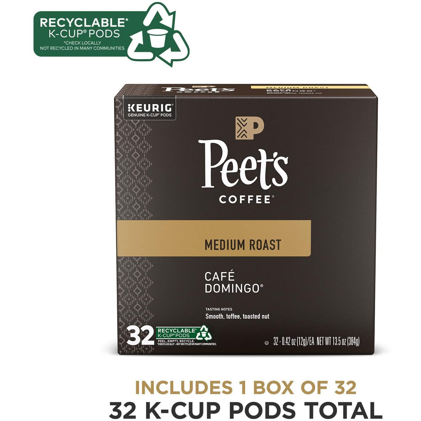 Peet's Coffee, Medium Roast K-Cup Pods For Keurig Brewers - Cafe Domingo 32 Count (1 Box Of 32 K-Cup Pods)