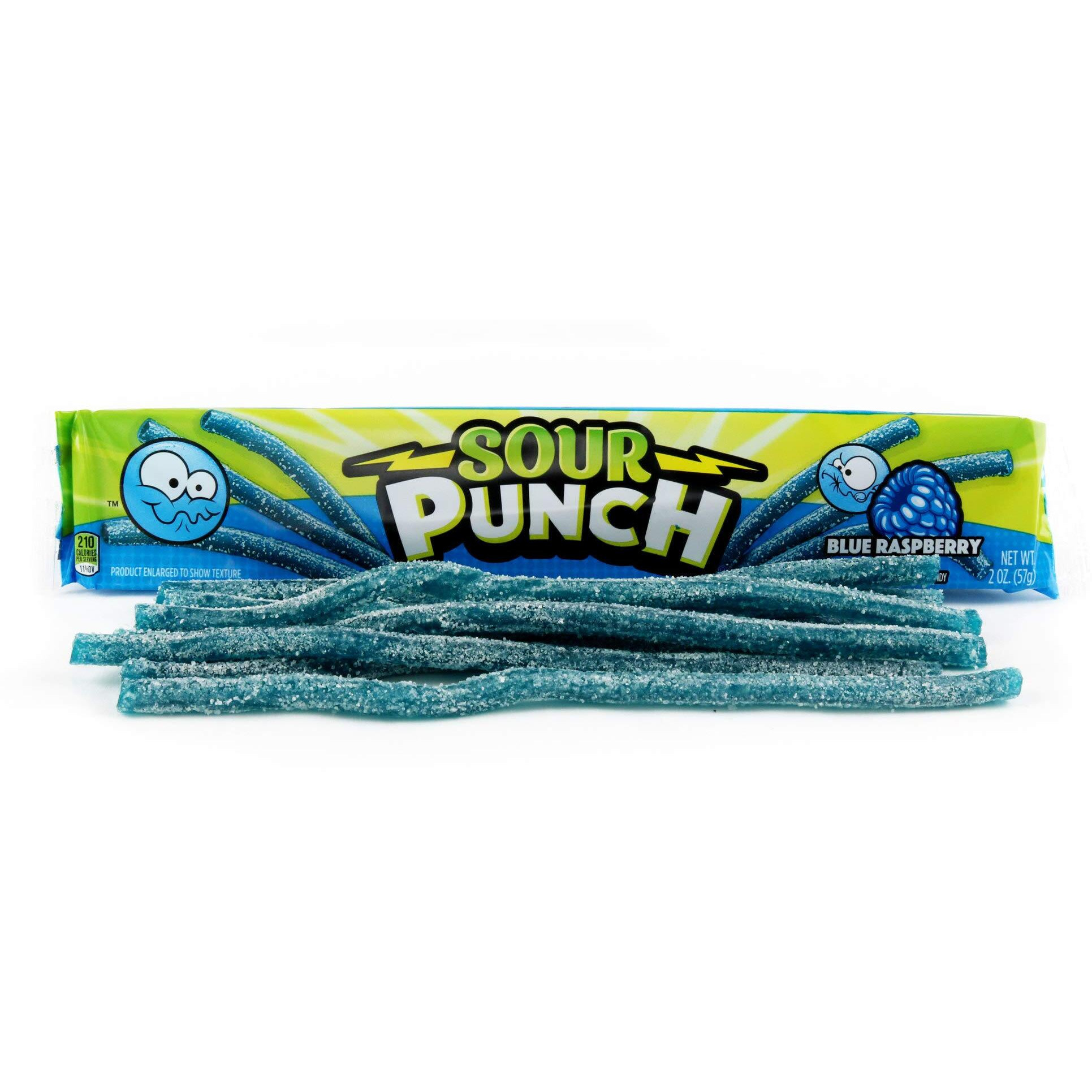 Sour Punch Straws, Sweet & Sour Flavored Soft, Chewy Candy, Tray, Blue Raspberry , 2 Ounce (Pack Of 24)