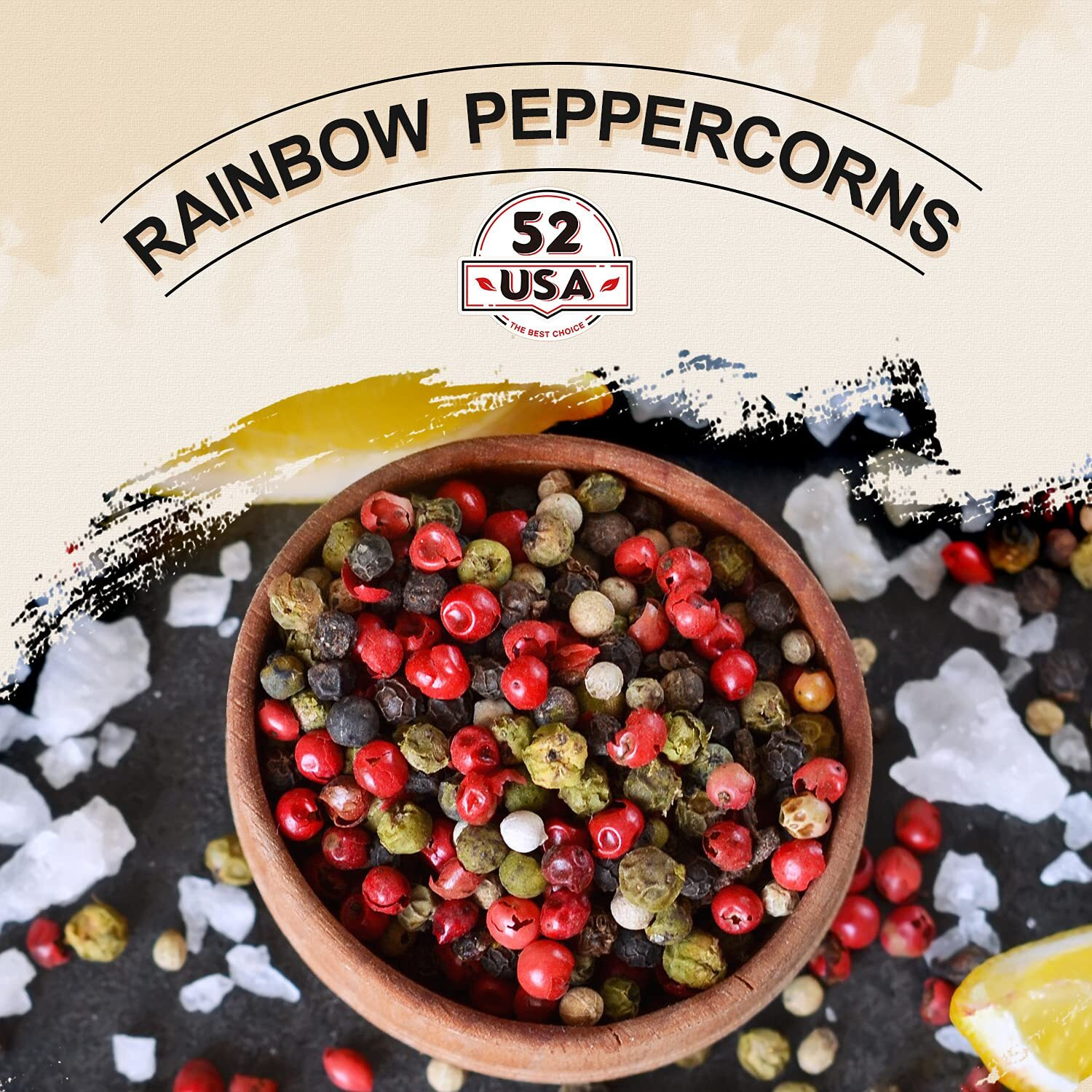 52Usa Rainbow Peppercorns, 12Oz, Peppercorns For Grinder Refill, Whole White Peppercorns, Red Peppercorns, Black Peppercorns, Mixed Peppercorns, Rainbow Pepper Mix