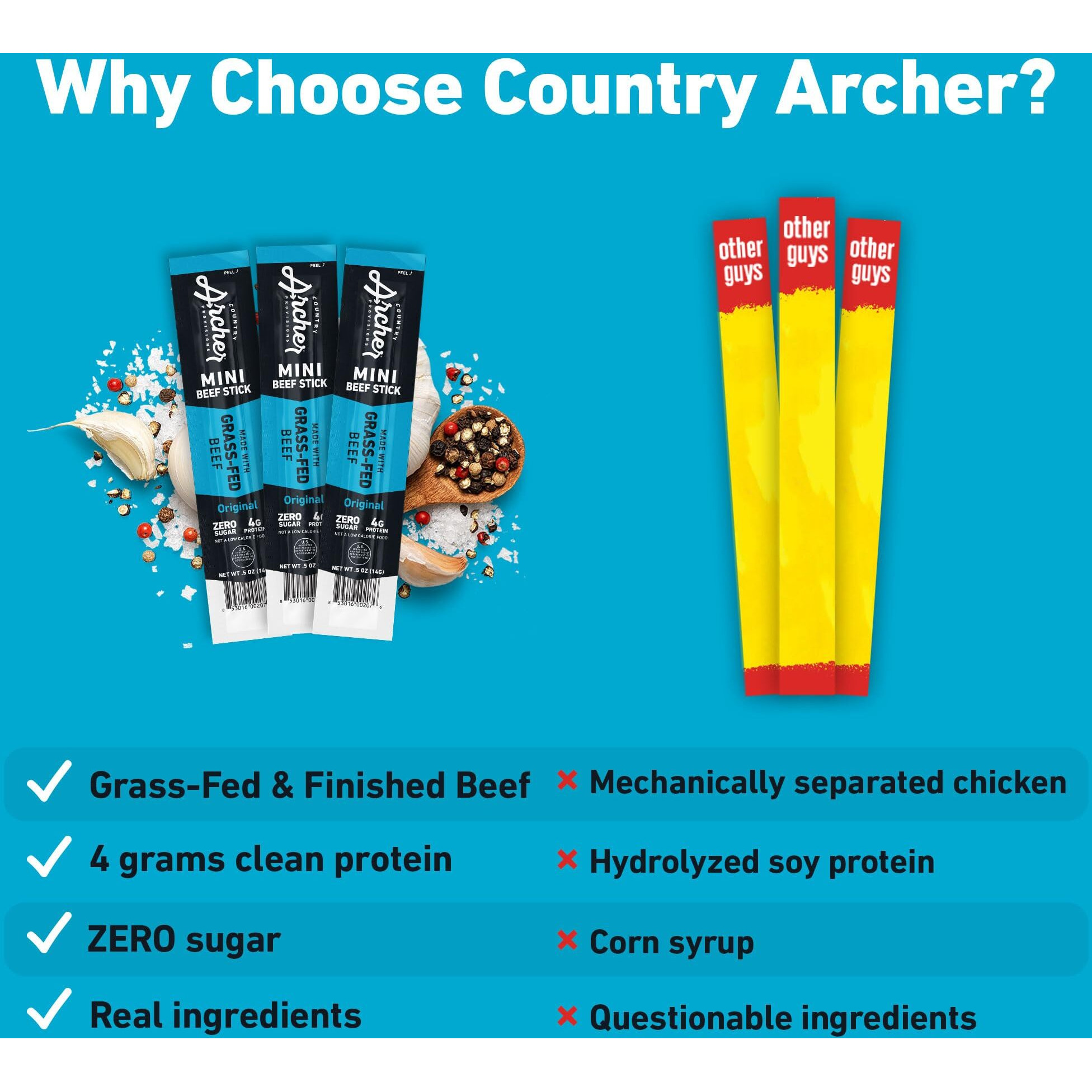 Country Archer Mini Beef Jerky Sticks - Grass Fed Beef Sticks Individually Wrapped, Mini Beef Sticks Bulk, Beef Jerky Snack Packs, Gluten Free, Paleo, Keto - .5 Oz Meat Sticks (Pack Of 12)