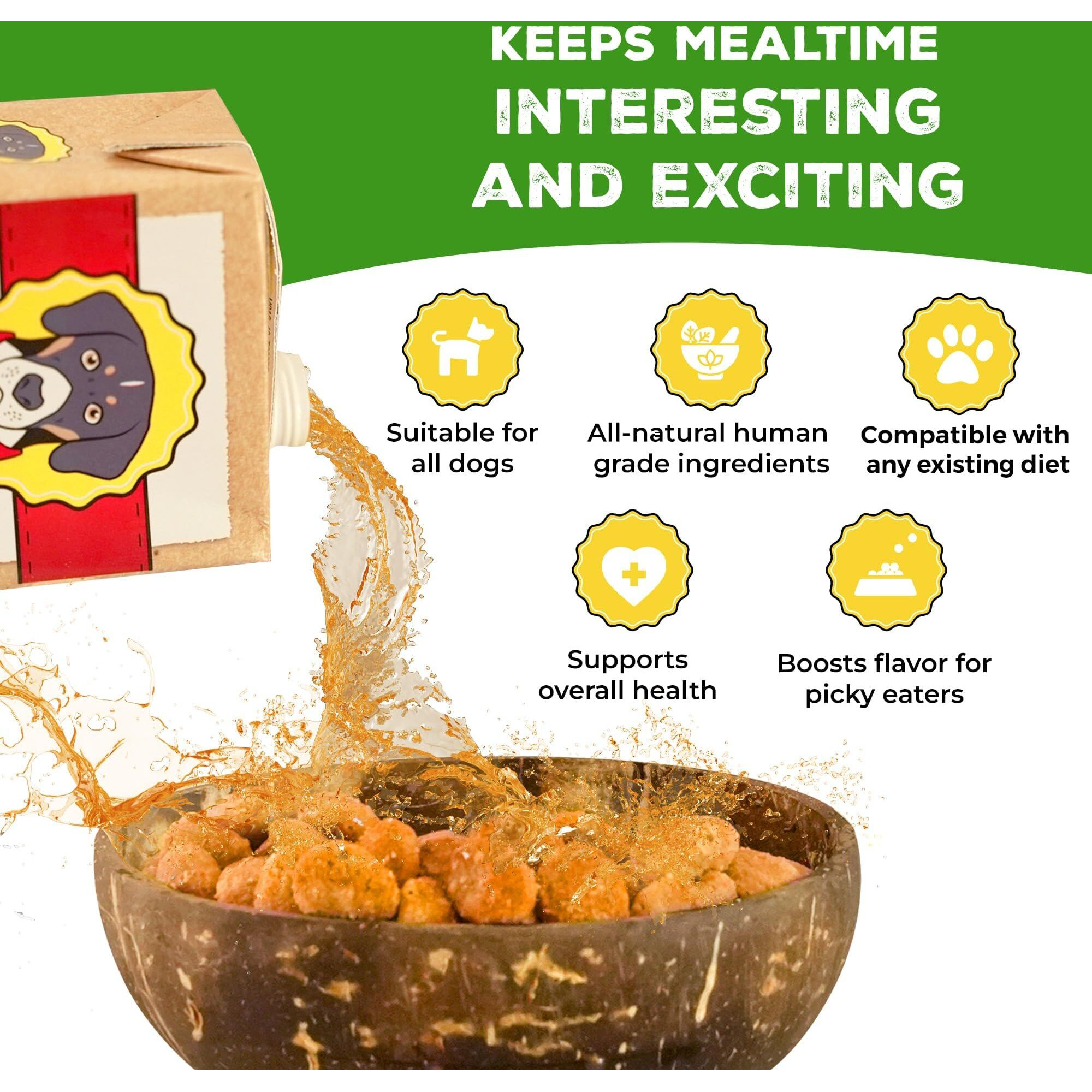 Brutus Chicken Broth For Dogs - All Natural Chicken Bone Broth For Dogs With Chondroitin Glucosamine Turmeric -Human Grade Dog Food Toppers For Picky Eaters & Dry Food -Tasty & Nutritious