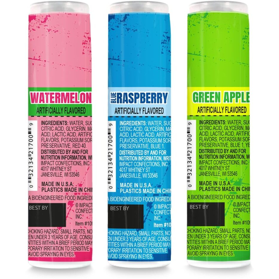 Warheads - Super Sour Candy Spray - Blue Raspberry, Green Apple And Watermelon Flavors - 0.68 Oz. Bottles - 6 Pack