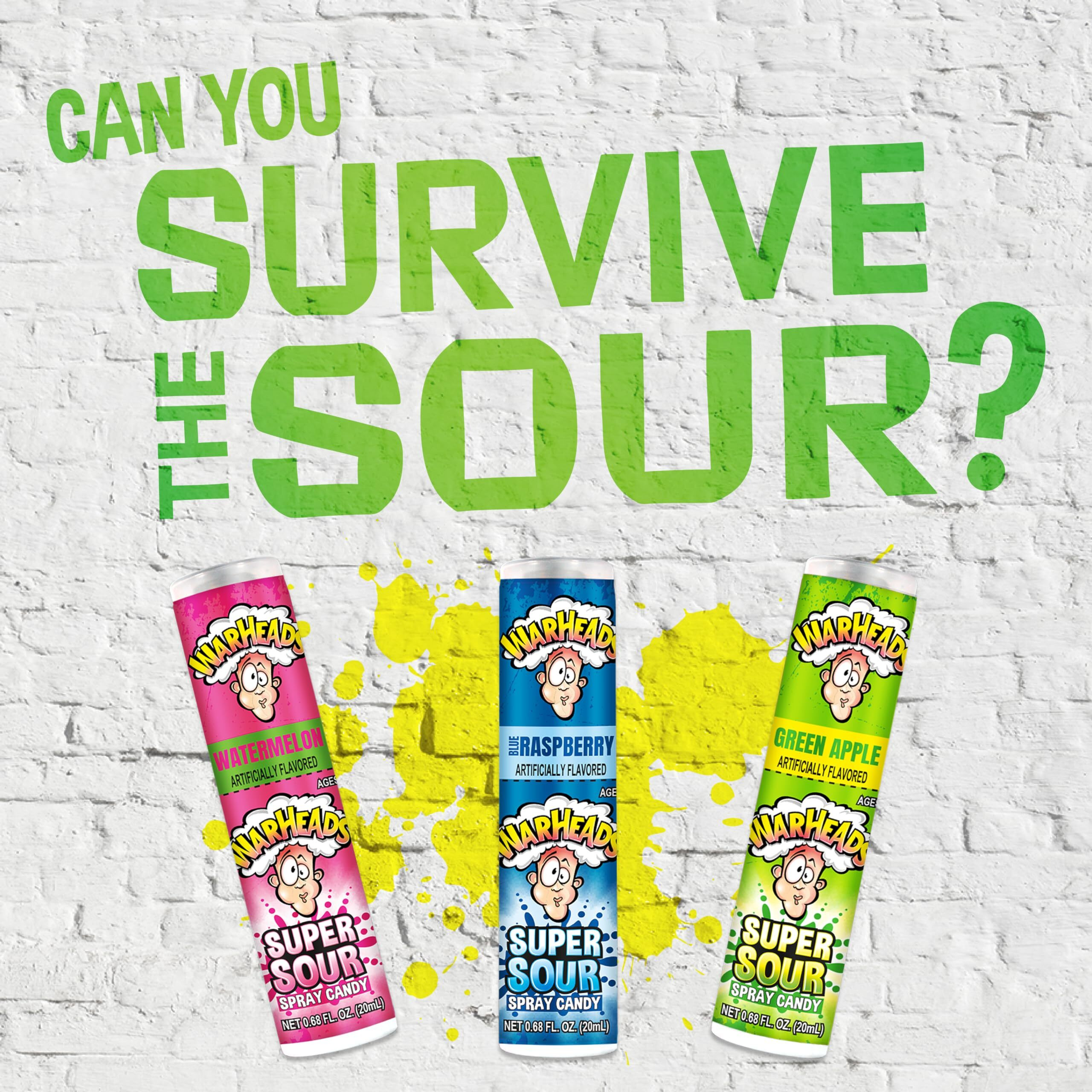 Warheads - Super Sour Candy Spray - Blue Raspberry, Green Apple And Watermelon Flavors - 0.68 Oz. Bottles - 6 Pack