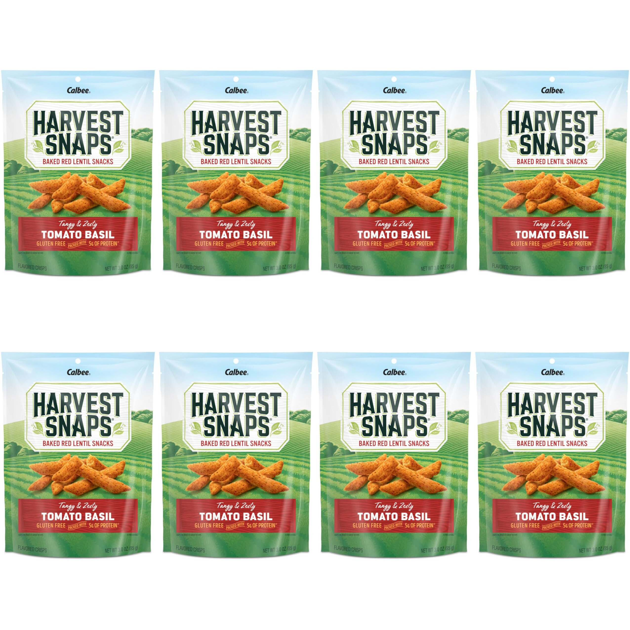 Harvest Snaps Veggie Chips (Tomato Basil Snack Crisps) | Powered By Plant Protein, Gluten Free, Non-Gmo Baked Vegetable Crisps | Made In Usa (8 Snack Packs)