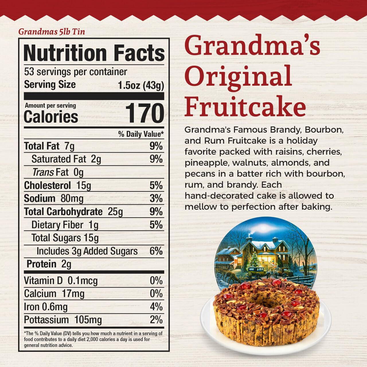 Beatrice Bakery Co. Original Fruitcake In Holiday Tin, Grandma's Old Fashioned Fruit And Nut Freshly Made, Brandy, Bourbon And Rum Fruitcake, Est. 1917 (32 Oz Tin)