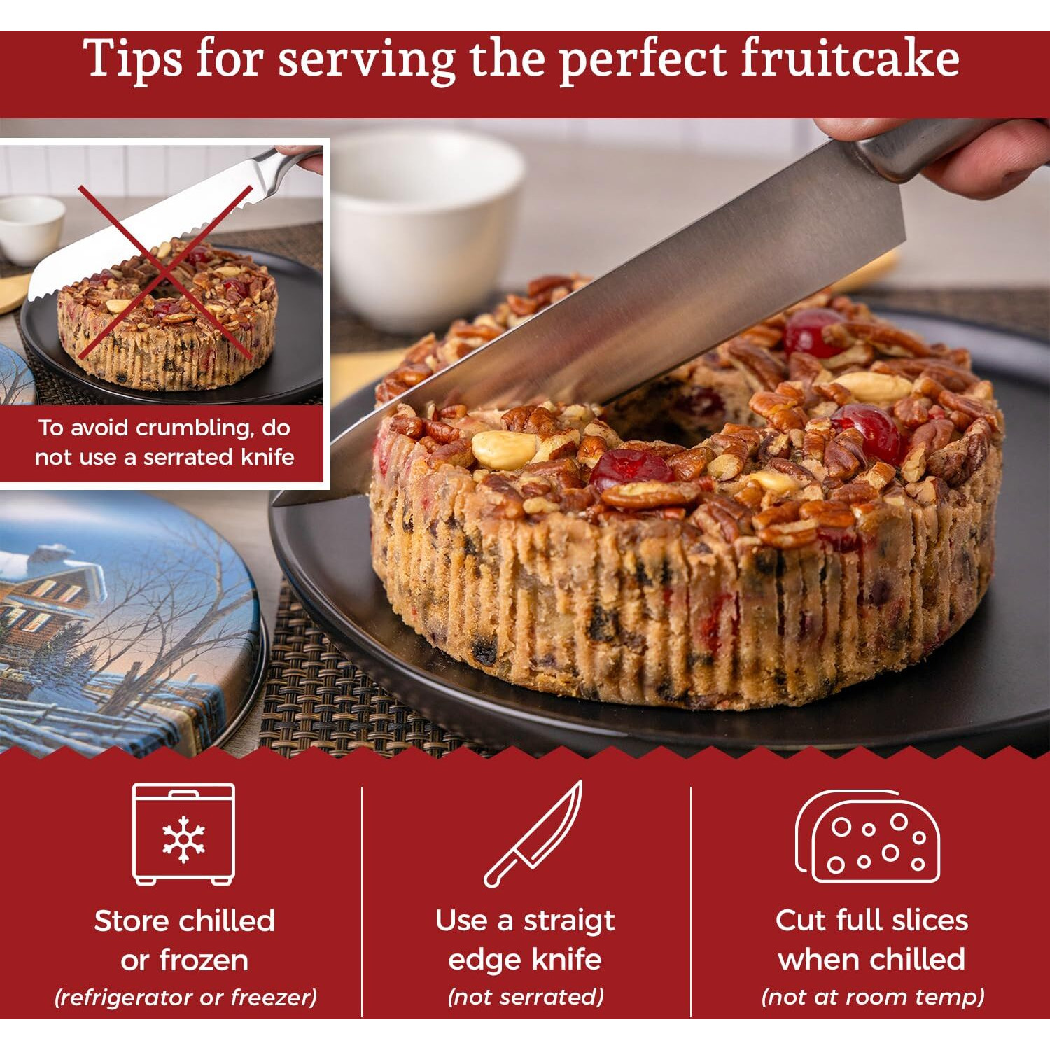 Beatrice Bakery Co. Original Fruitcake In Holiday Tin, Grandma's Old Fashioned Fruit And Nut Freshly Made, Brandy, Bourbon And Rum Fruitcake, Est. 1917 (32 Oz Tin)