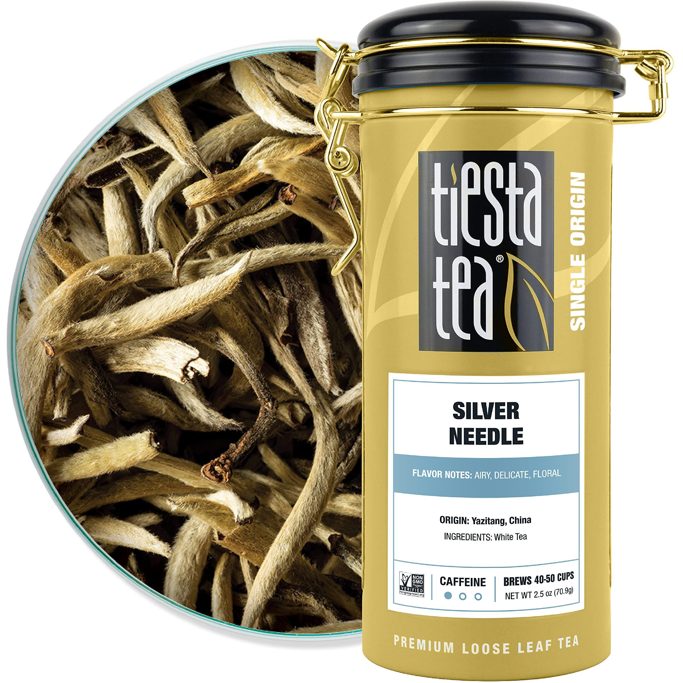 Tiesta Tea - Silver Needle White Tea | Single Origin Premium White Loose Leaf Tea From China 100% Pure Unblended Low Caffeinated Tea | Make Hot Or Iced Tea & Brews Up To 50 Cups - 2.5Oz Refillable Tin