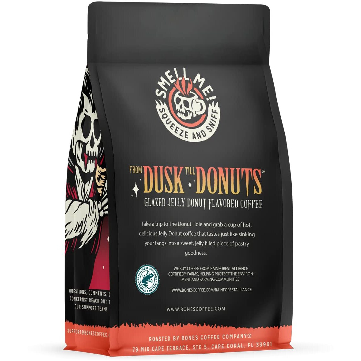 Bones Coffee Company From Dusk Till Donuts Whole Coffee Beans Jelly Donuts Flavor, Low Acid Flavored Coffee, Made With Arabica Coffee Beans, Medium Roast Coffee, Coffee Lover Gift Ideas (12 Oz)