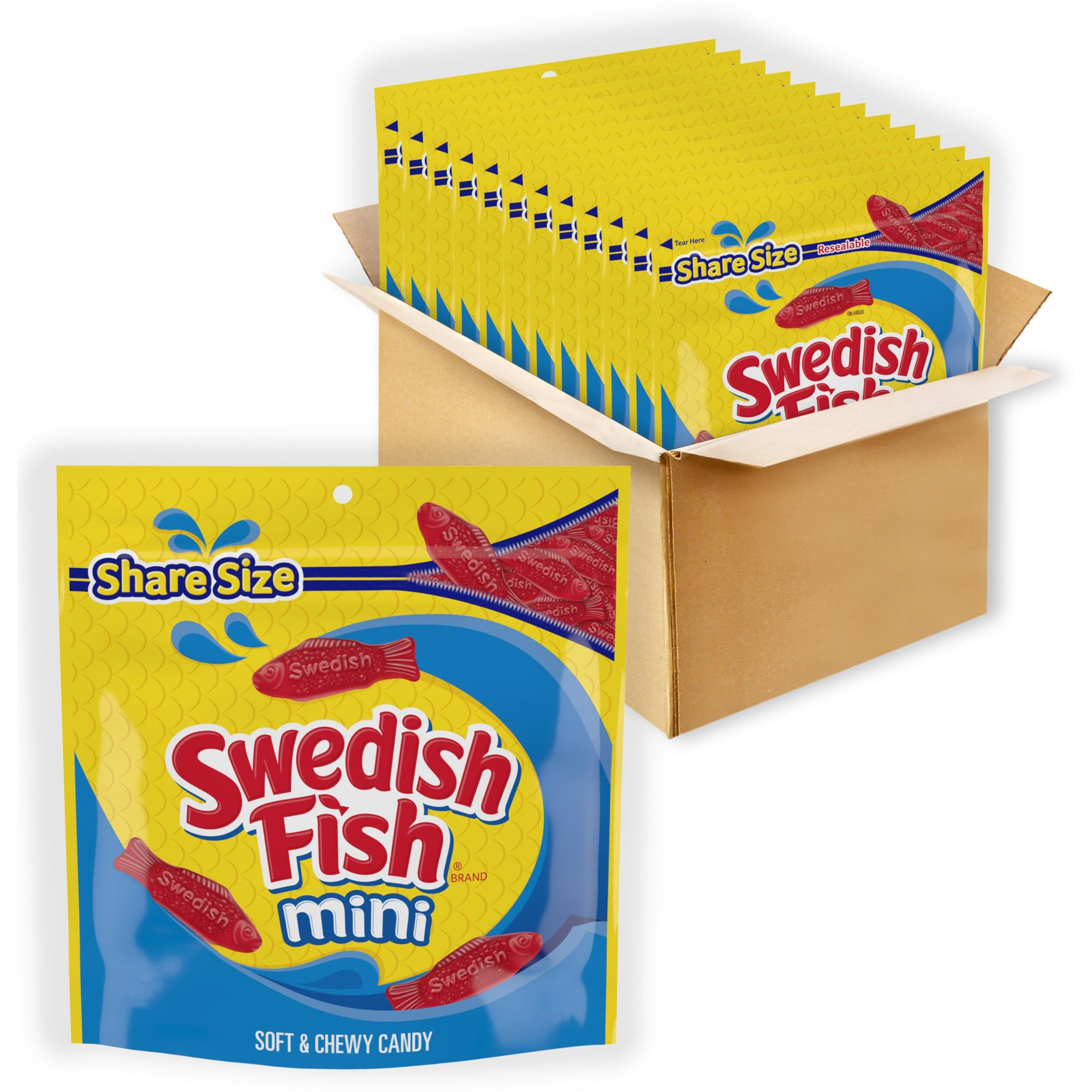 Swedish Fish Mini Soft & Chewy Candy, Share Size, Bulk Candy, 12-12 Oz Bags