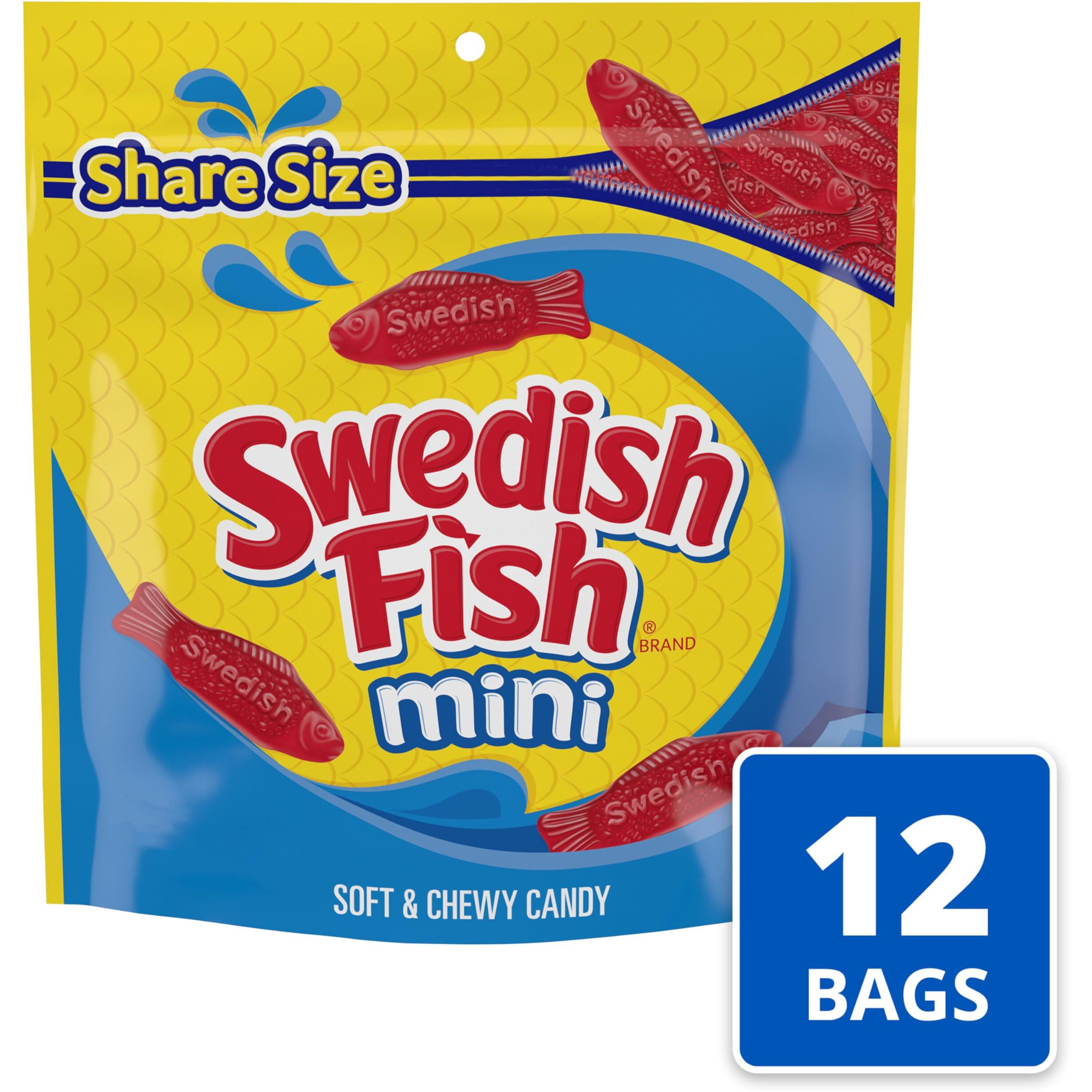 Swedish Fish Mini Soft & Chewy Candy, Share Size, Bulk Candy, 12-12 Oz Bags