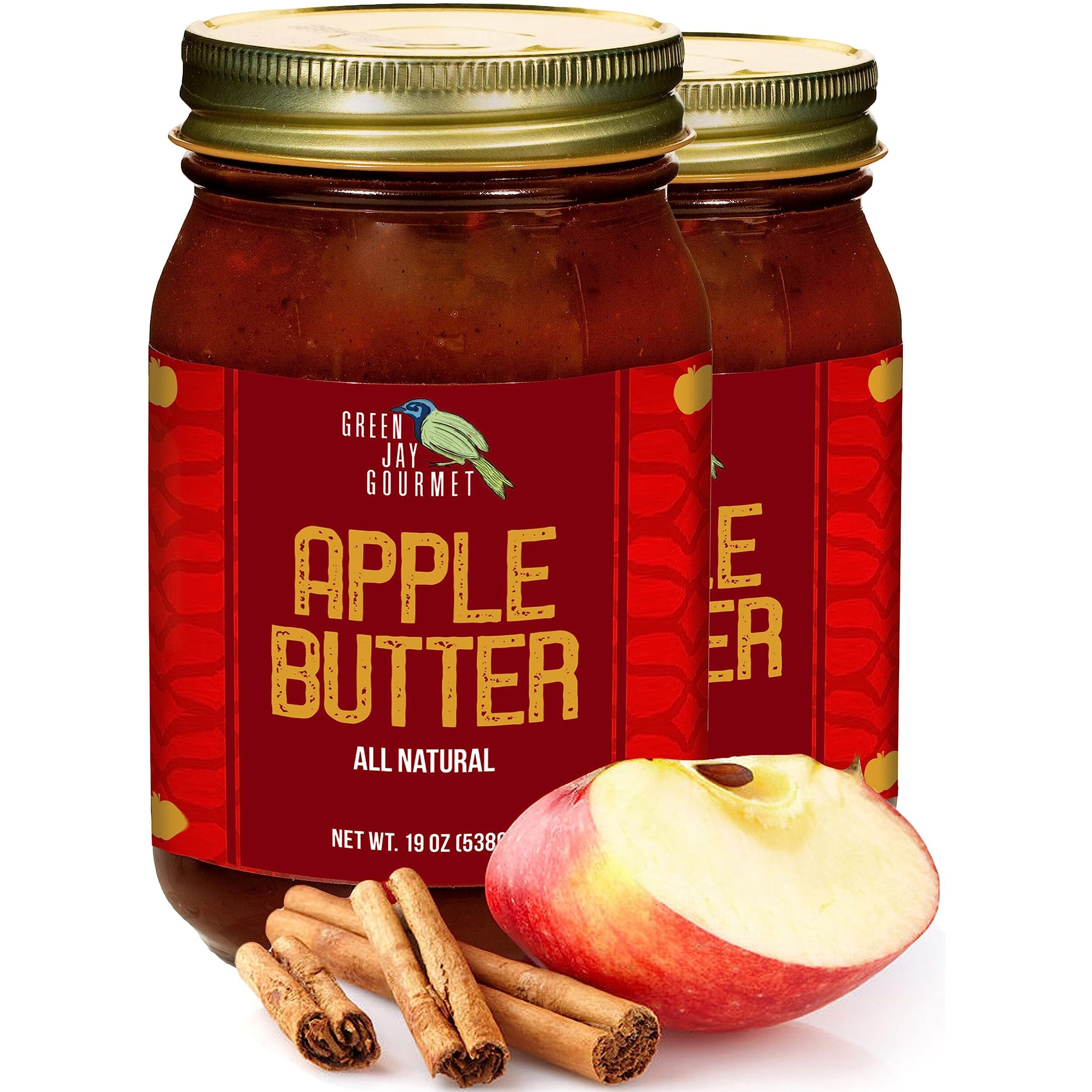 Green Jay Gourmet Apple Butter - All-Natural, Gluten-Free Fruit Spread - Apple Spread With Apples, Cinnamon & Spices - Gourmet Fruit Butter - No Corn Syrup, Preservatives Or Trans-Fats - 2 X 19 Ounces