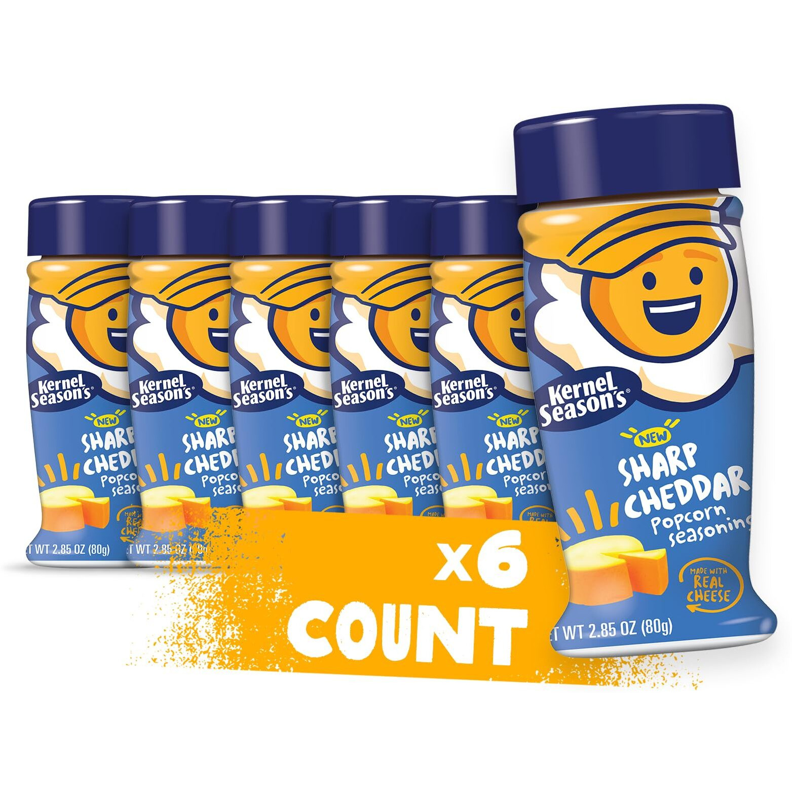 Kernel Season's Sharp Cheddar Flavored Popcorn Seasoning, Made With Real Cheese, 2.85 Oz (Pack Of 6)