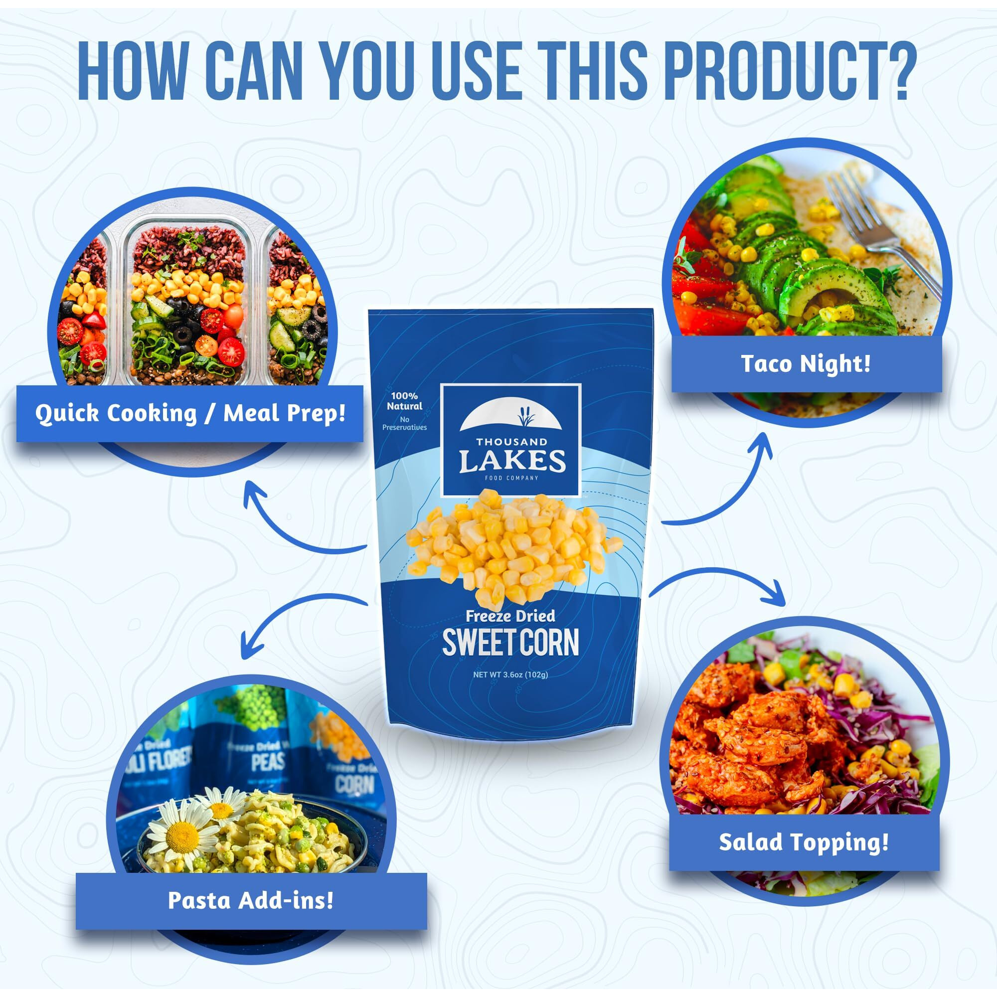 Thousand Lakes Freeze Dried Vegetables - Sweet Corn - Bulk 1 Pound (16 Ounces) | 100% Whole Sweet Corn Kernels | No Added Sugar Or Salt