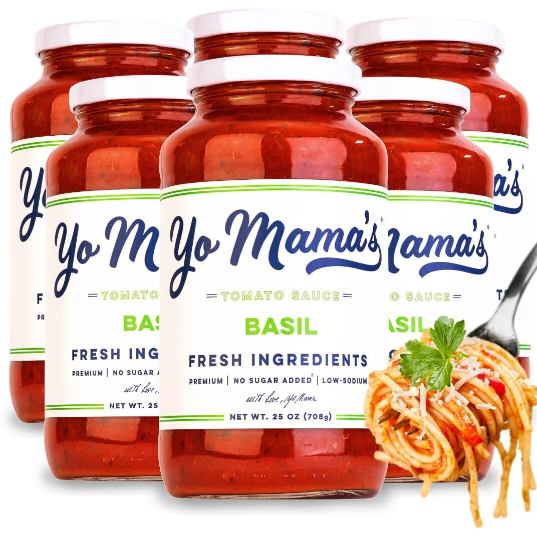 Yo Mama's Foods Keto Tomato Basil Pasta And Spaghetti Sauce - Pack Of (6) - No Sugar Added, Low Carb, Low Sodium, Vegan, Gluten Free, Paleo Friendly, And Made With Whole, Non-Gmo Tomatoes