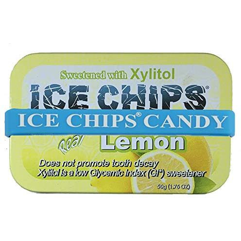Ice Chips Xylitol Candy Tins (Lemon, 6 Pack) Low Carb, Gluten Free - Includes Band As Shown