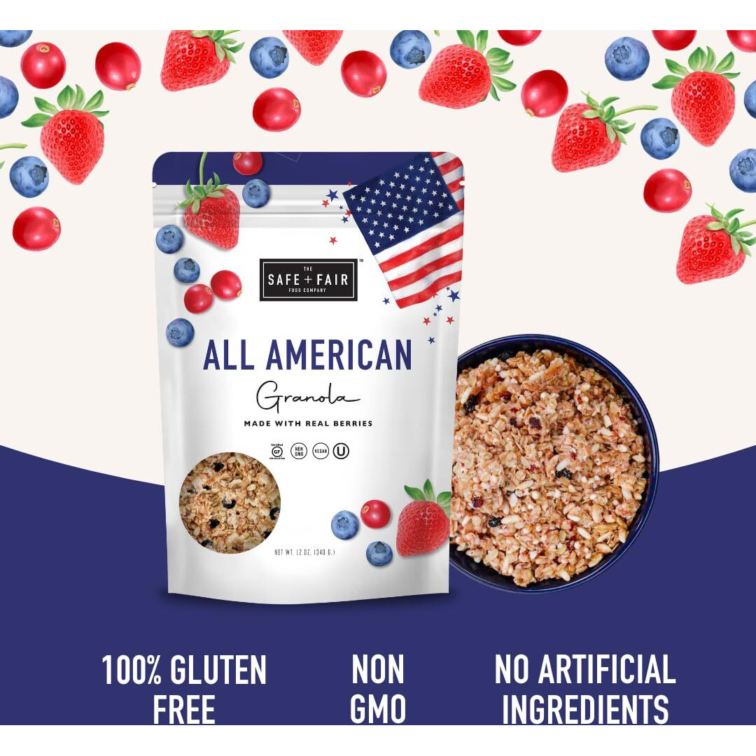 Safe + Fair All American Granola - Gluten-Free, Dairy Free And Vegan Breakfast, Snack Or Dessert - Free From Top 9 Allergens, Trans Fat And Artificial Ingredients - Non Gmo, 12Oz