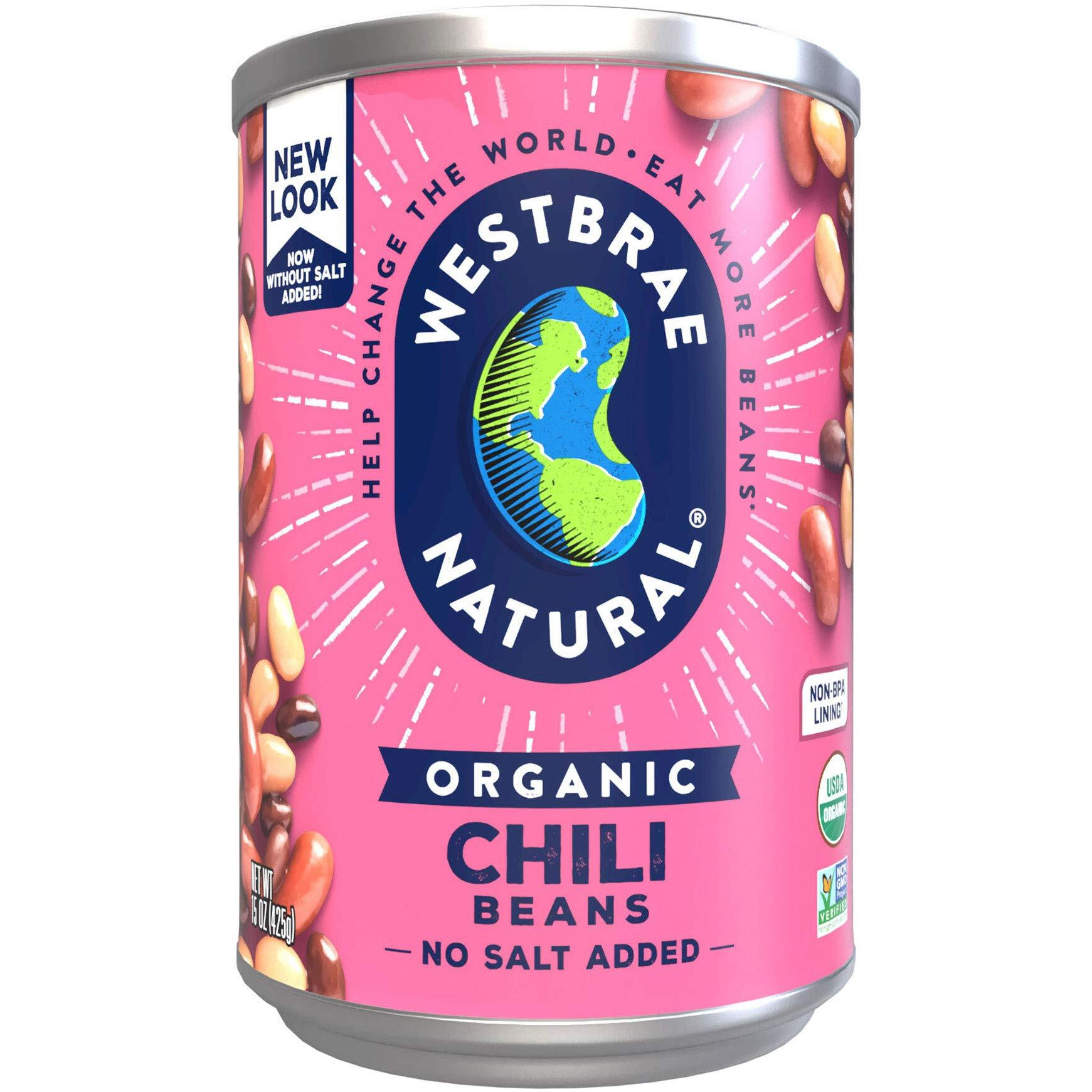 Westbrae Natural Organic Chili Beans, No Salt Added, 15 Oz (Pack Of 12)