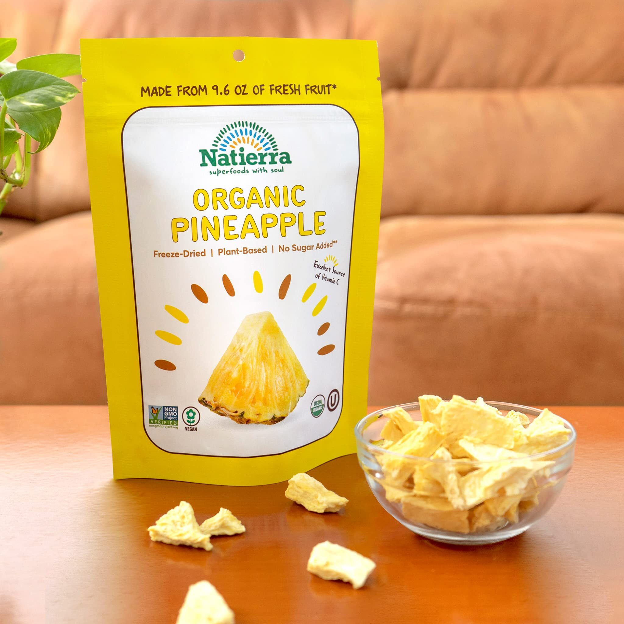 Natierra Nature's All Foods Organic Freeze-Dried Pineapples, Usda Certified Organic, Vegan, Non-Gmo, 1.5 Ounce (Pack Of 12)