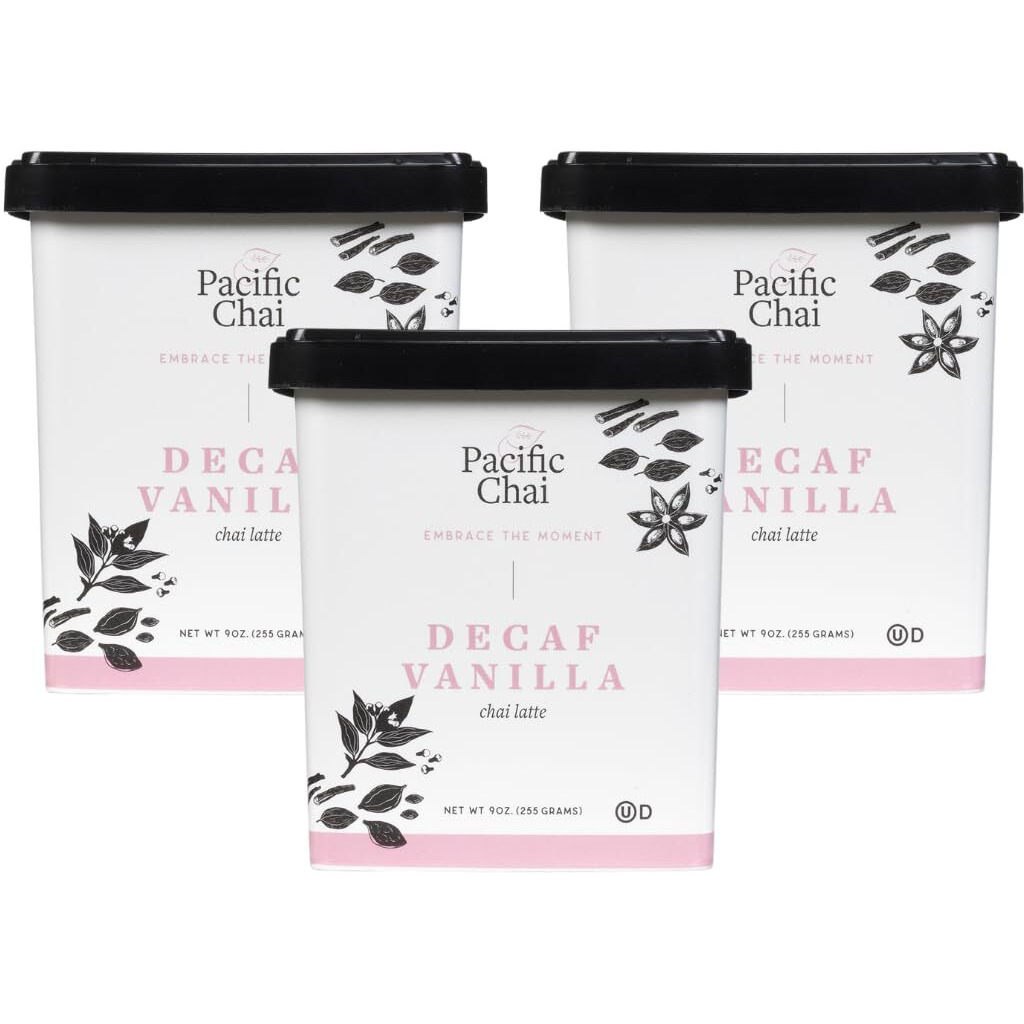 Pacific Chai Decaf Vanilla Chai Latte, Instant Powered Dry Chai Tea Latte Beverage Mix, Gluten Free, Kosher, 9 Ounce (Pack Of 3)