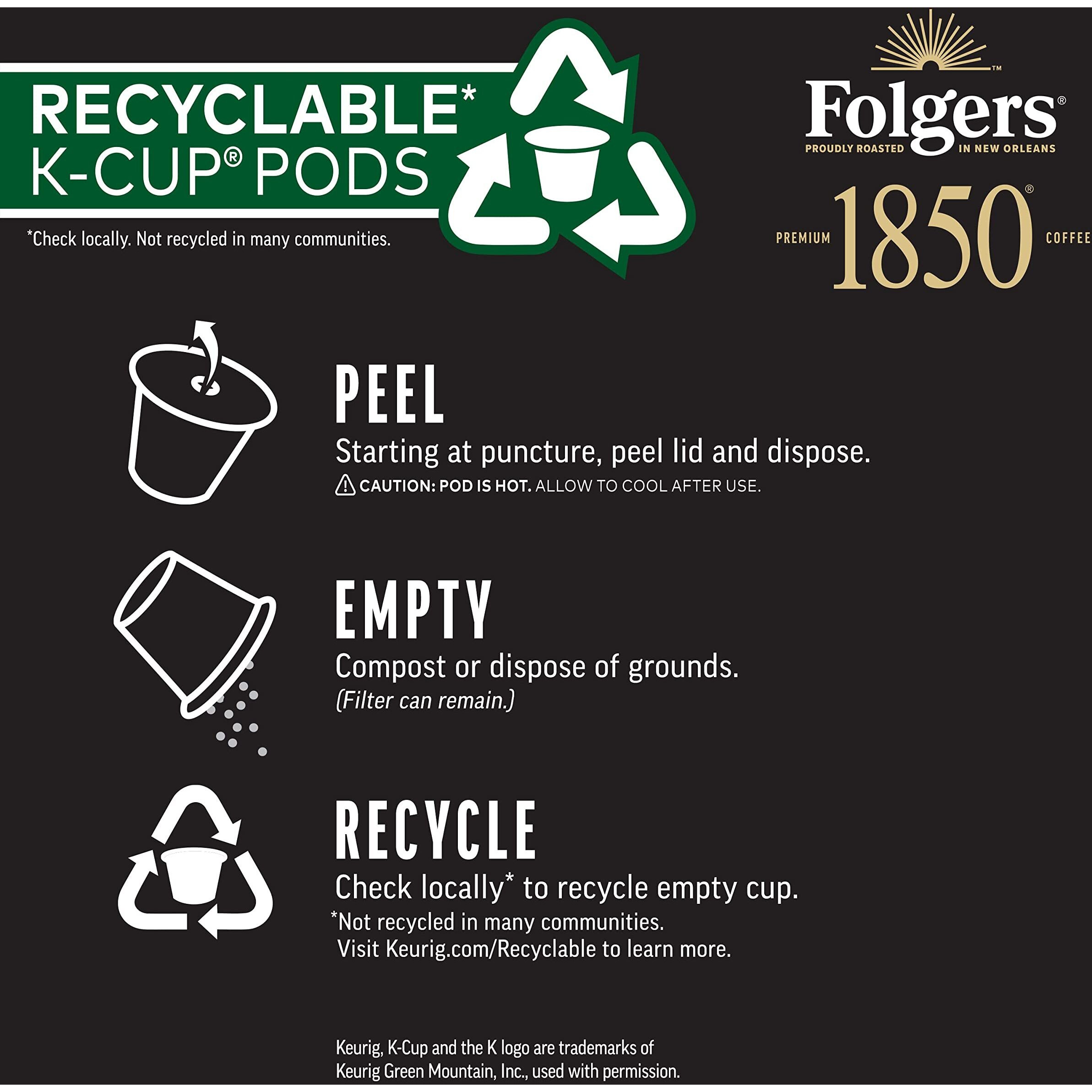 1850 By Folgers Trailblazer Medium Dark Roast Coffee, 10 Keurig K-Cup Pods