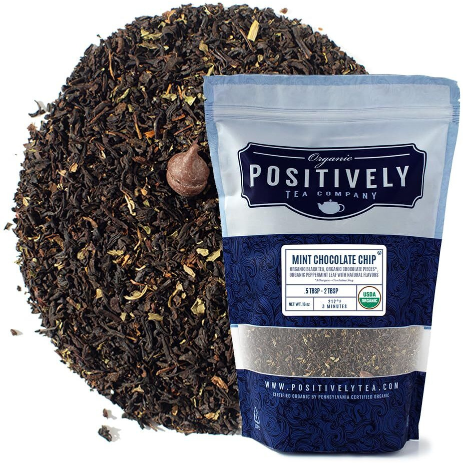 Organic Positively Tea Company, Mint Chocolate Chip, Black Tea, Loose Leaf, 16 Ounce