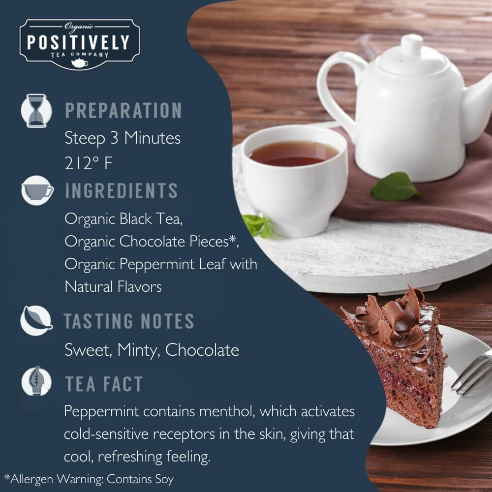 Organic Positively Tea Company, Mint Chocolate Chip, Black Tea, Loose Leaf, 16 Ounce