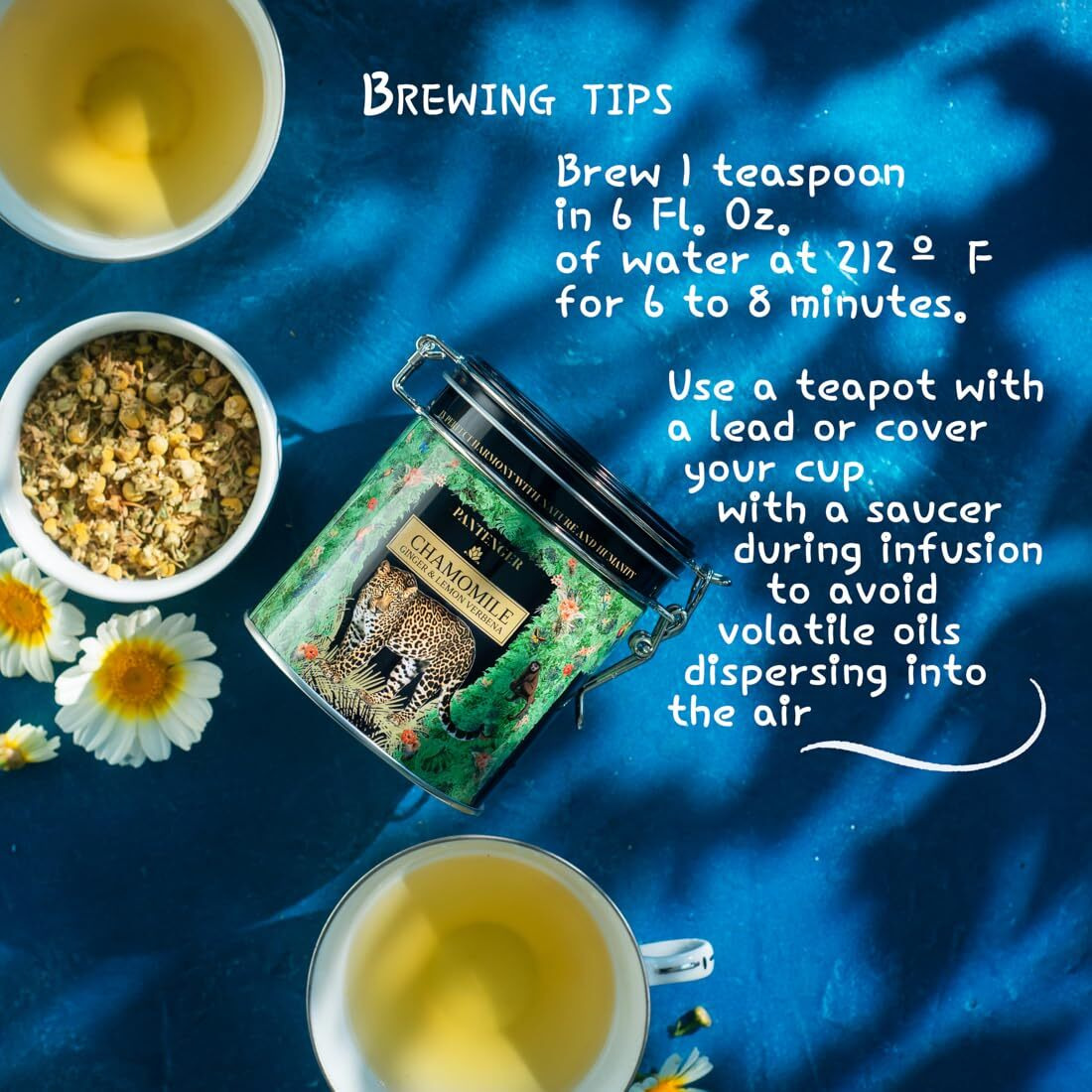 Organic German Chamomile & Ginger Herbal Tea | Loose Leaf Tea - 40 Servings | Calming And Digestive Caffeine Free Herbal Tea | By Pantenger