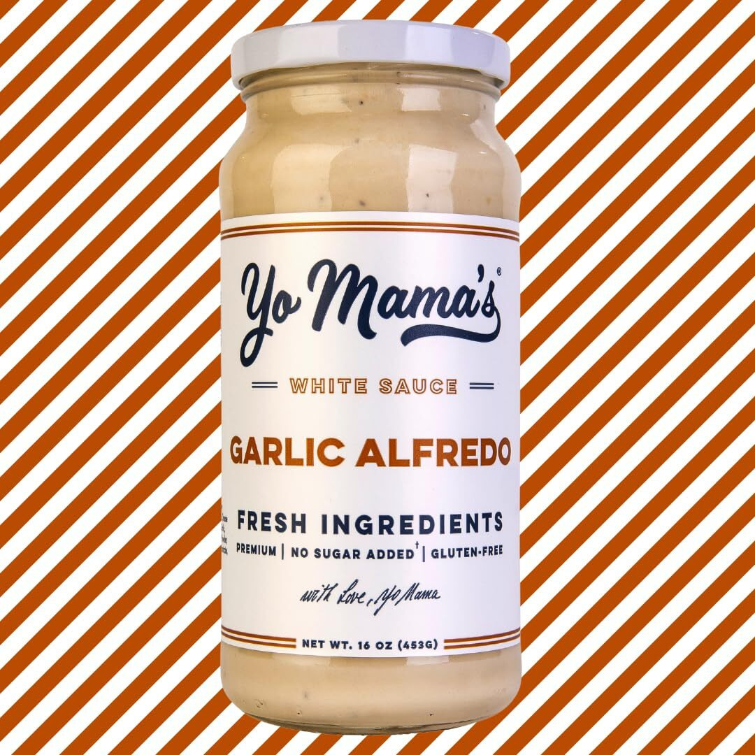 Yo Mamas Foods Gourmet Keto Garlic Alfredo Pasta Sauce | (3) 16 Ounce Glass Bottles | Our Garlic Sauce Is Low Carb, Paleo, Gluten Free, Low Calorie And Is Made With Only The Freshest Ingredients