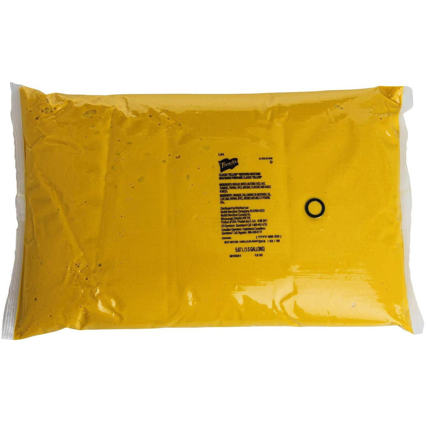 French's Classic Yellow Mustard Dispensing Pouch With Fitment, 1.5 Gal - One 1.5 Gallon Pouch Of Classic Yellow Mustard For Pump Dispensers
