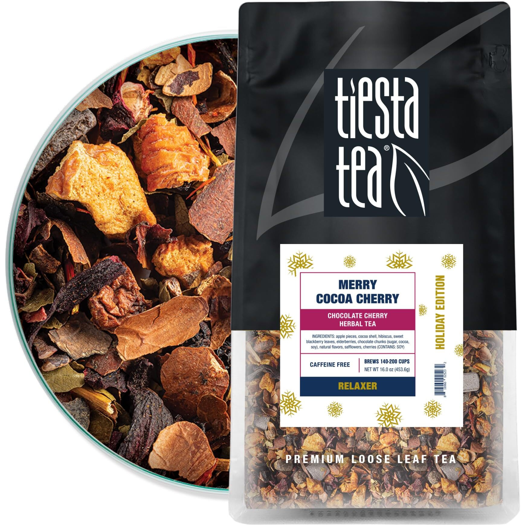 Tiesta Tea - Merry Cocoa Cherry | Chocolate Cherry Herbal Tea | Premium Loose Leaf Tea Blend | Non Caffeinated Holiday Teas | Make Hot Or Iced Tea & Brews Up To 200 Cups - 16 Oz Resealable Bulk Pouch