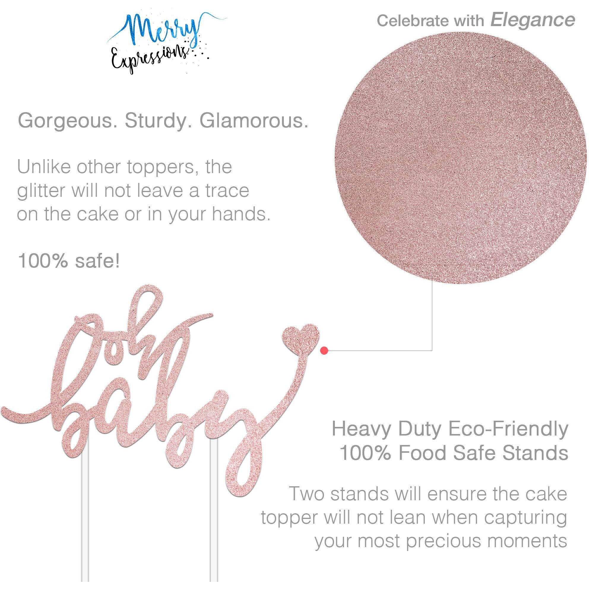 Pink/Rose Gold Oh Baby Cake Topper For Baby Shower, Girl Baby Gender Reveal Cake Topper By Merry Expressions