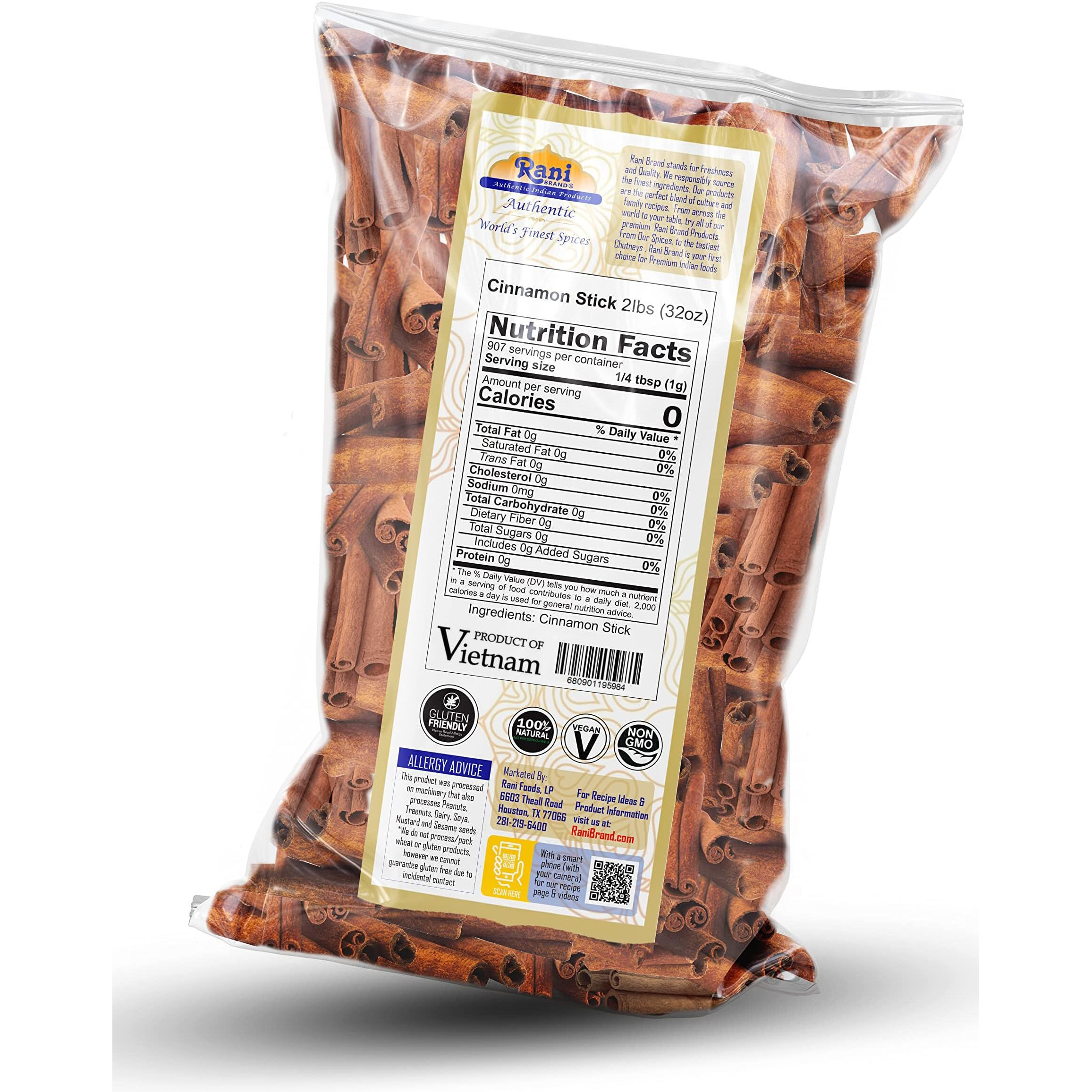 Rani Cinnamon Sticks 32Oz (2Lbs) 908G Bulk Bag - 175-200 Sticks - Strong Aroma, Perfect For Baking, Cooking & Beverages | 3+ Inches Length - Cassia Saigon Cinnamon From Vietnam | Kosher