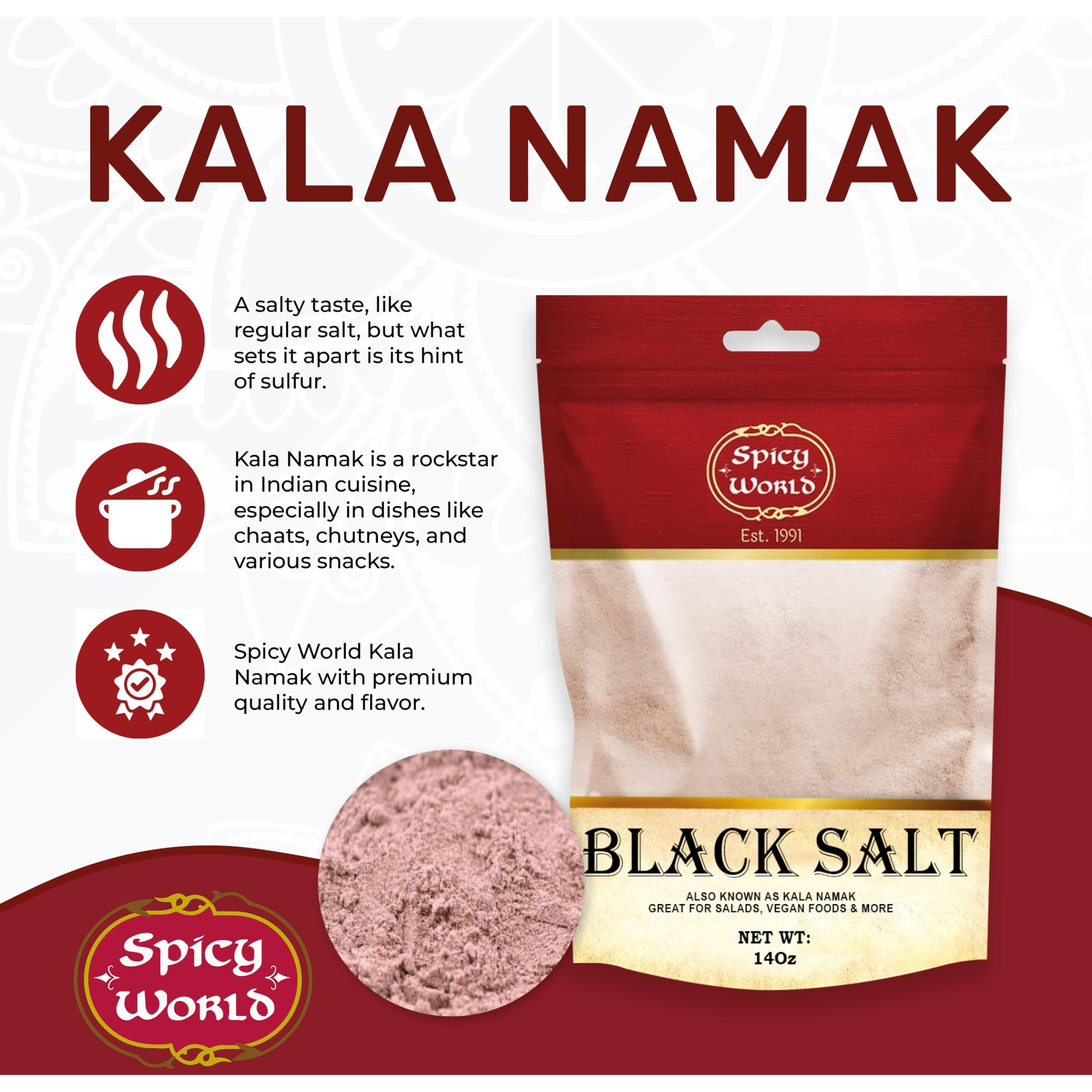Spicy World Kala Namak Indian Black Salt 14 Oz - Vegan, Pure, Unrefined, Non-Gmo & Natural