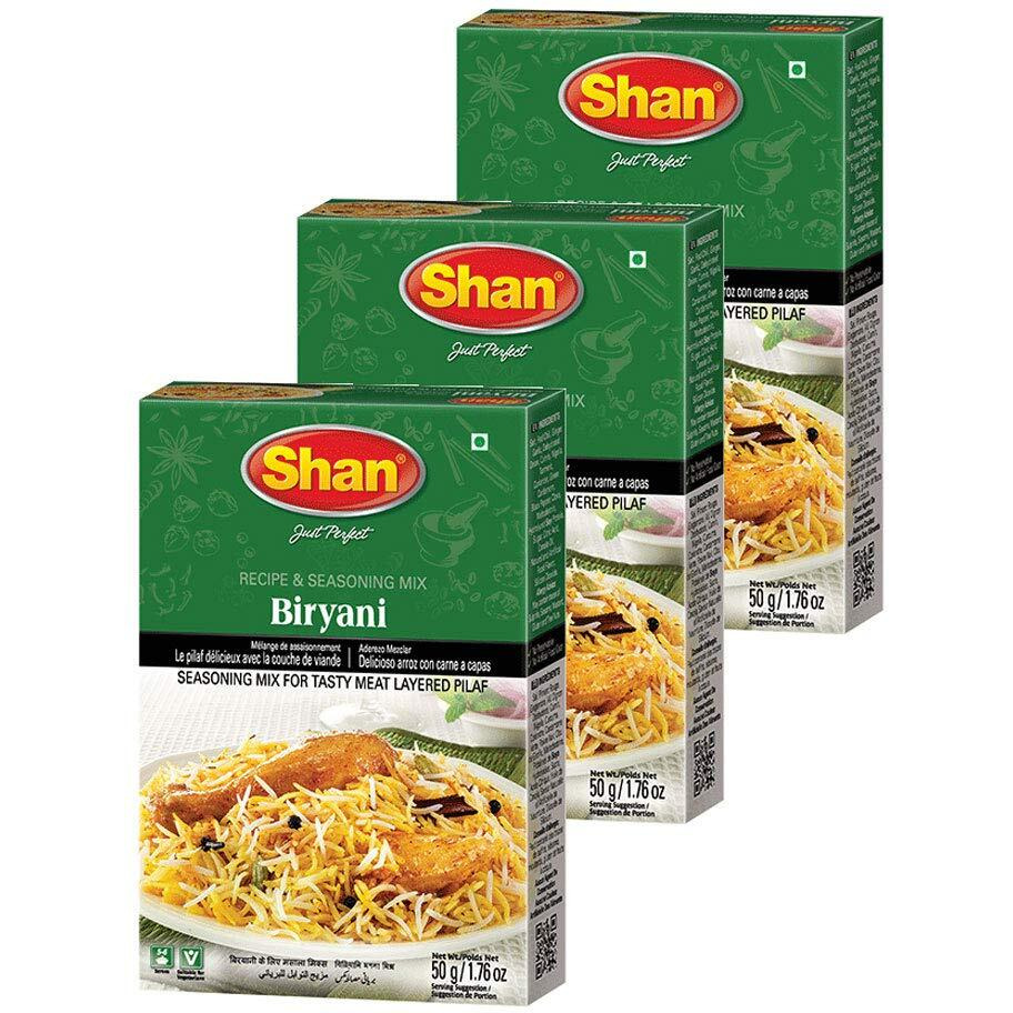 Shan - Biryani Masala Seasoning Mix (50G) - Spice Packets For Spicy Meat Layered Pilaf (Pack Of 3)