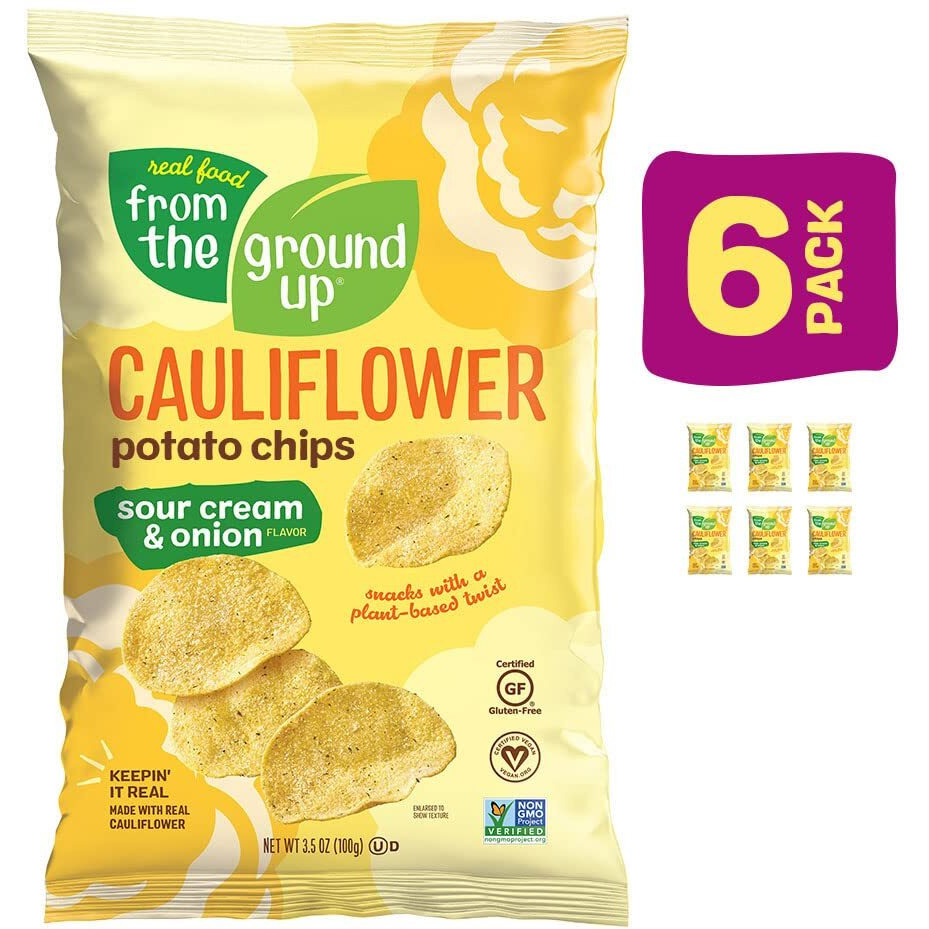 Real Food From The Ground Up Cauliflower Chips - 6 Pack Snack Bags (Sour Cream & Onion, 6 Pack)